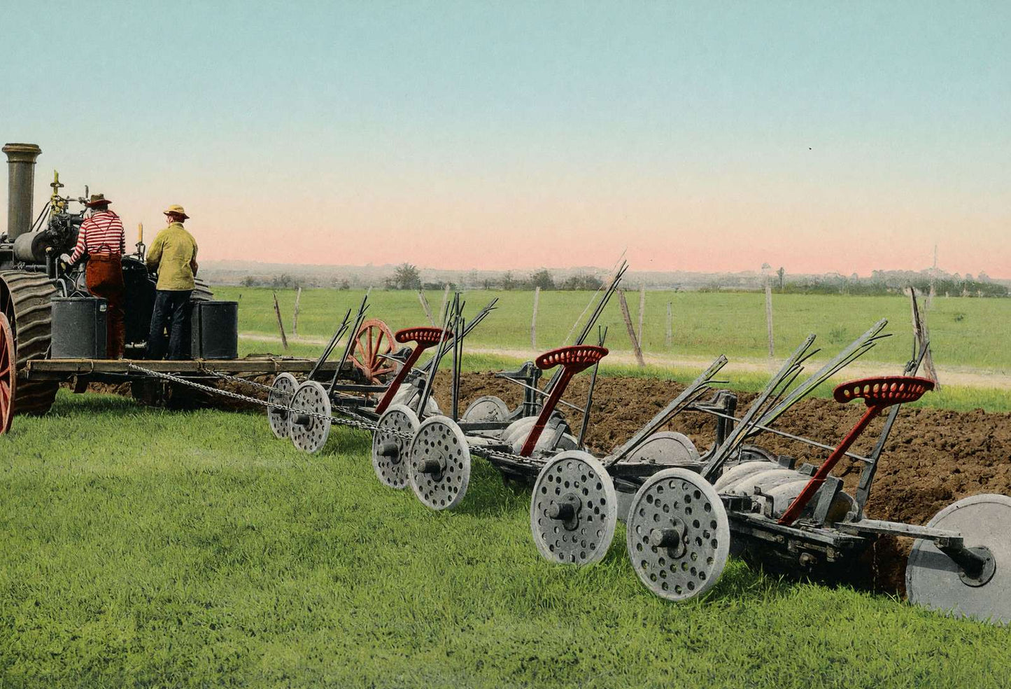 Steam Plowing in Texas in 1906 Vintage Print (7 Sizes) - Restored