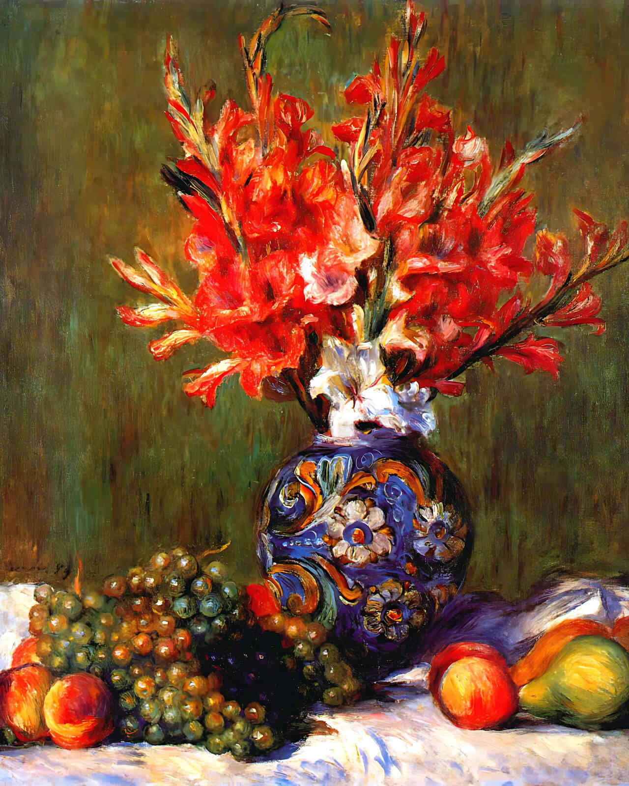 Still Life Flowers and Fruit Painting by Pierre-Auguste Renoir 8x10" Art Print