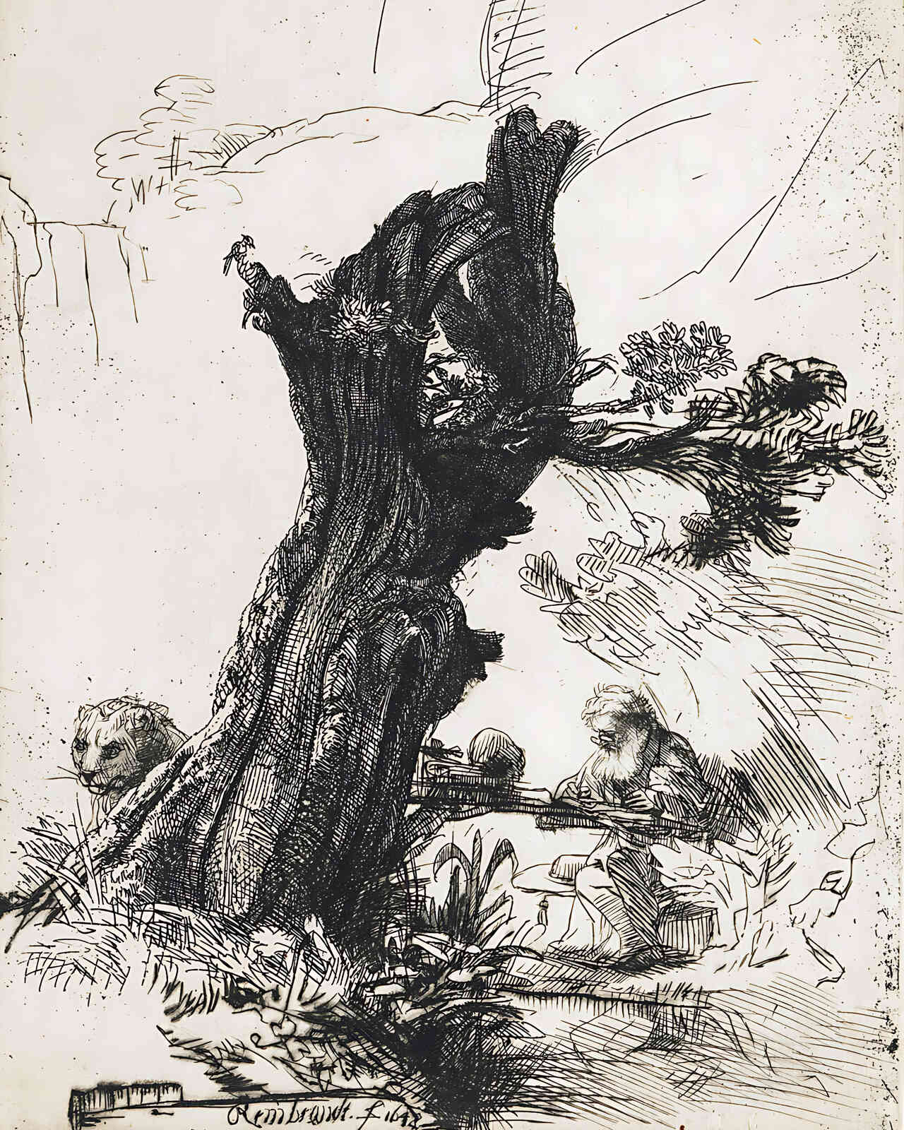 St. Jerome Beside a Pollard Willow Painting by Rembrandt 8x10" Art Print