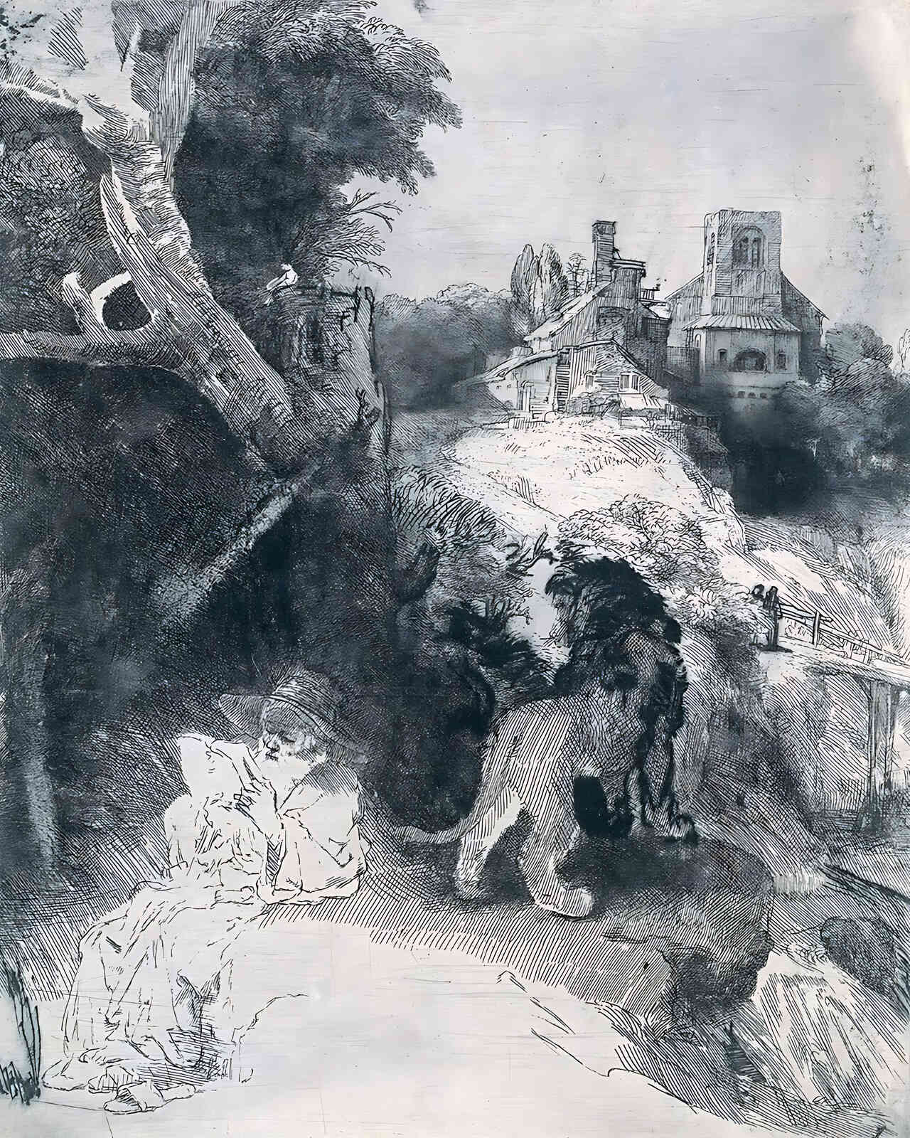 St. Jerome in an Italian Landscape Painting by Rembrandt 8x10" Art Print