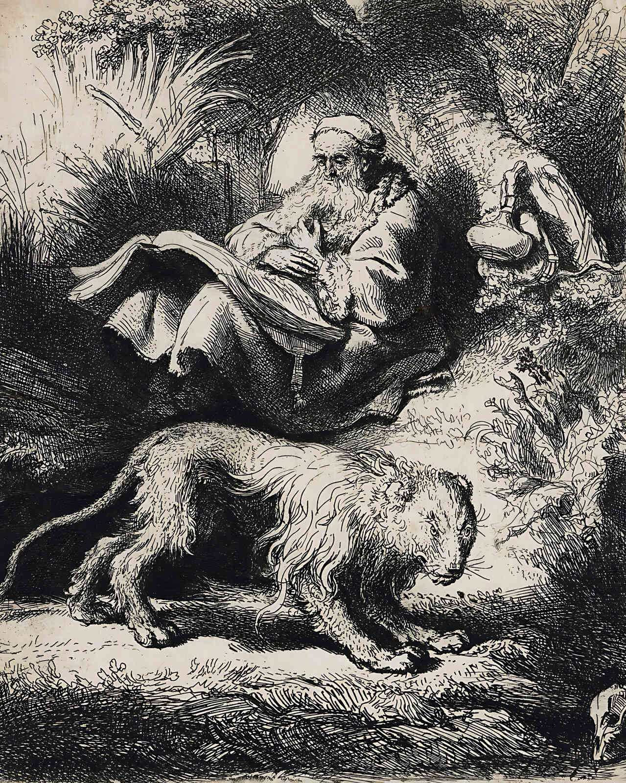 St. Jerome Reading Painting by Rembrandt 8x10" Art Print (Restored Reproduction)