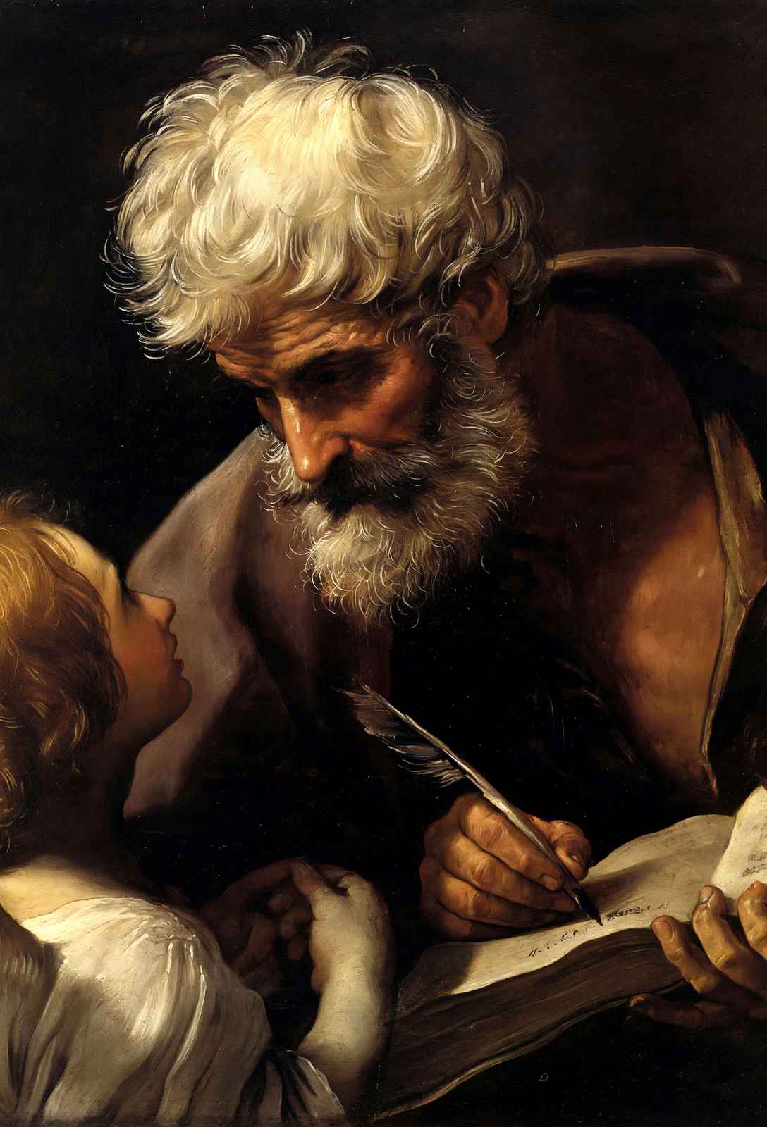 St. Matthew and the Angel Art Print Painting by Guido Reni (6 Sizes) - Enhanced
