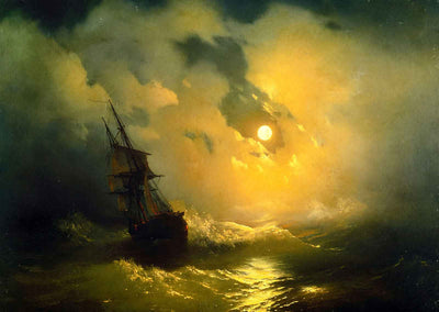 Stormy Sea at Night Painting by Ivan Aivazovsky Art Print (6 Sizes)