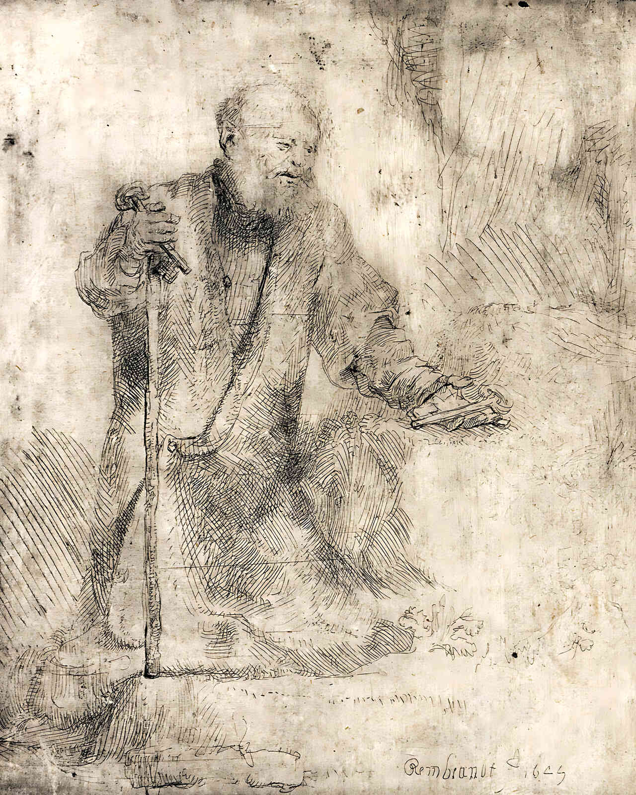 St. Peter in Penitence Painting by Rembrandt 8x10" Art Print - Restored