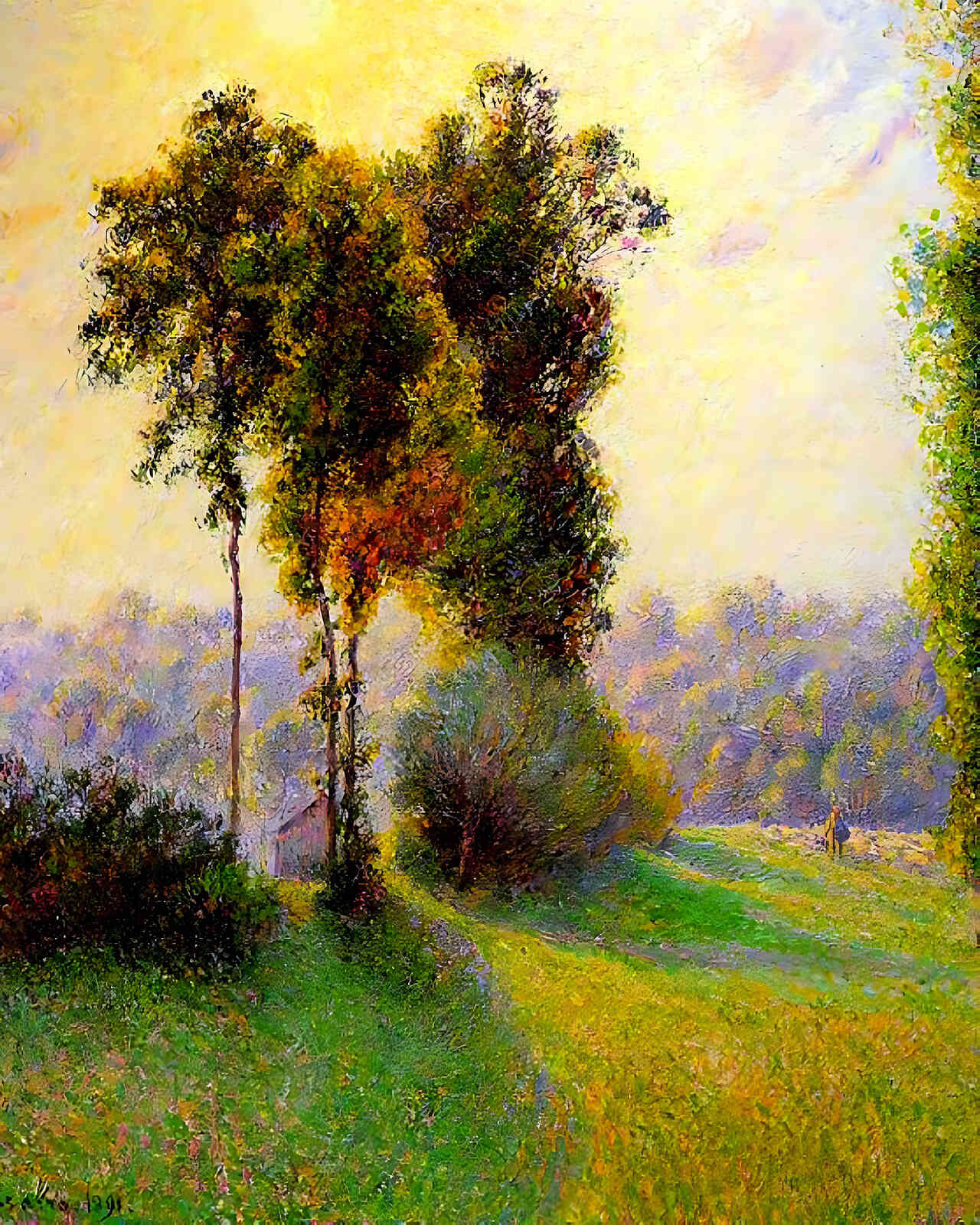 Sunset at Sent Charlez. Eragny Painting by Camille Pissarro 8x10" Art Print