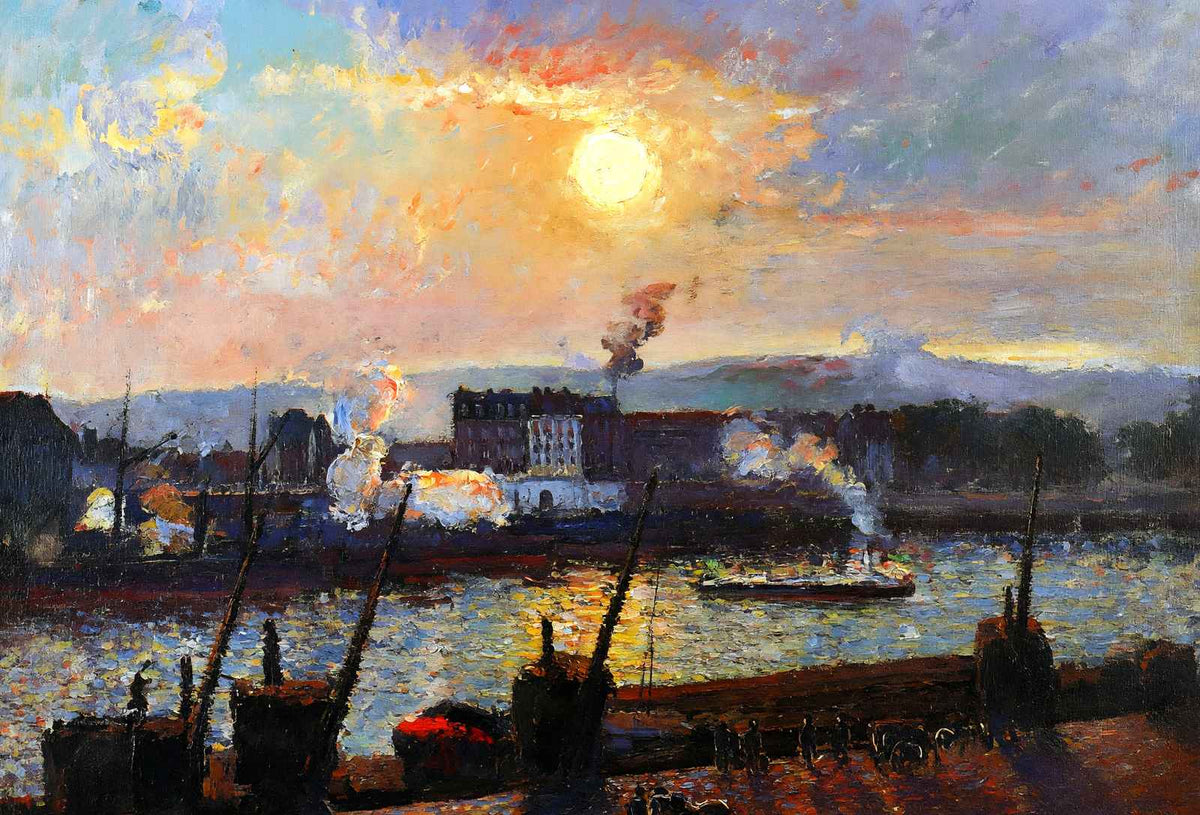 Sunset, Rouen Art Print 1898 Painting by Camille Pissarro (6 Sizes) - Restored