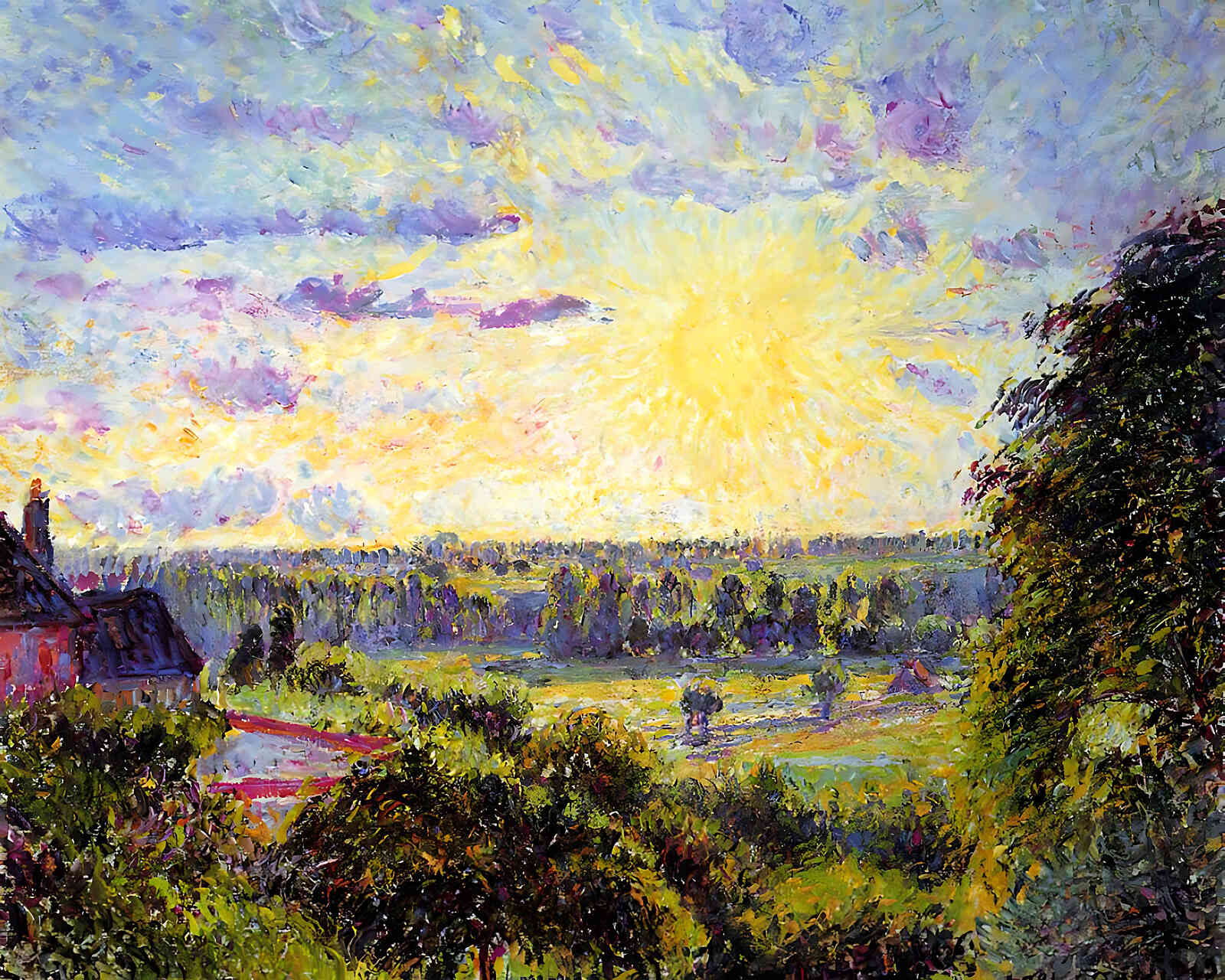 Sunset at Eragny Painting by Camille Pissarro 8x10" Art Print (Archival Paper)