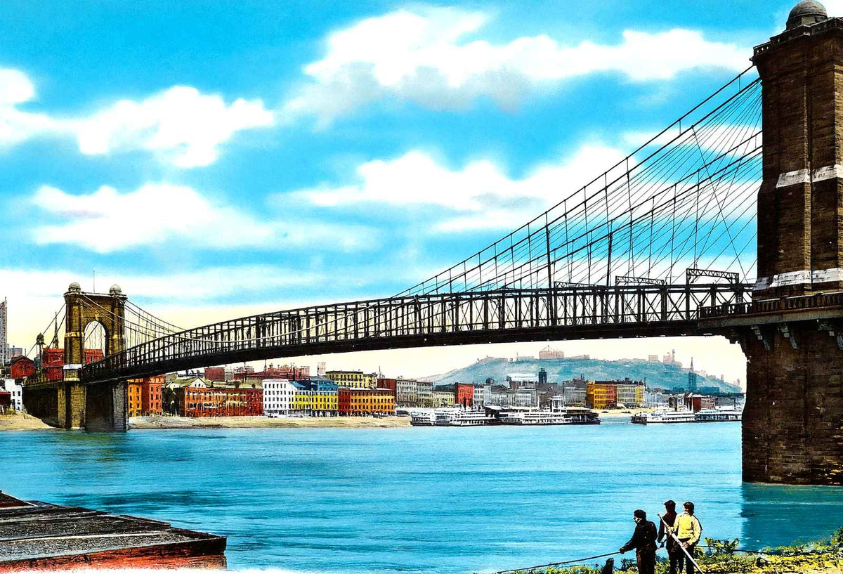 Suspension Bridge Cincinnati in 1906 Vintage Print (7 Sizes) - Acid Free