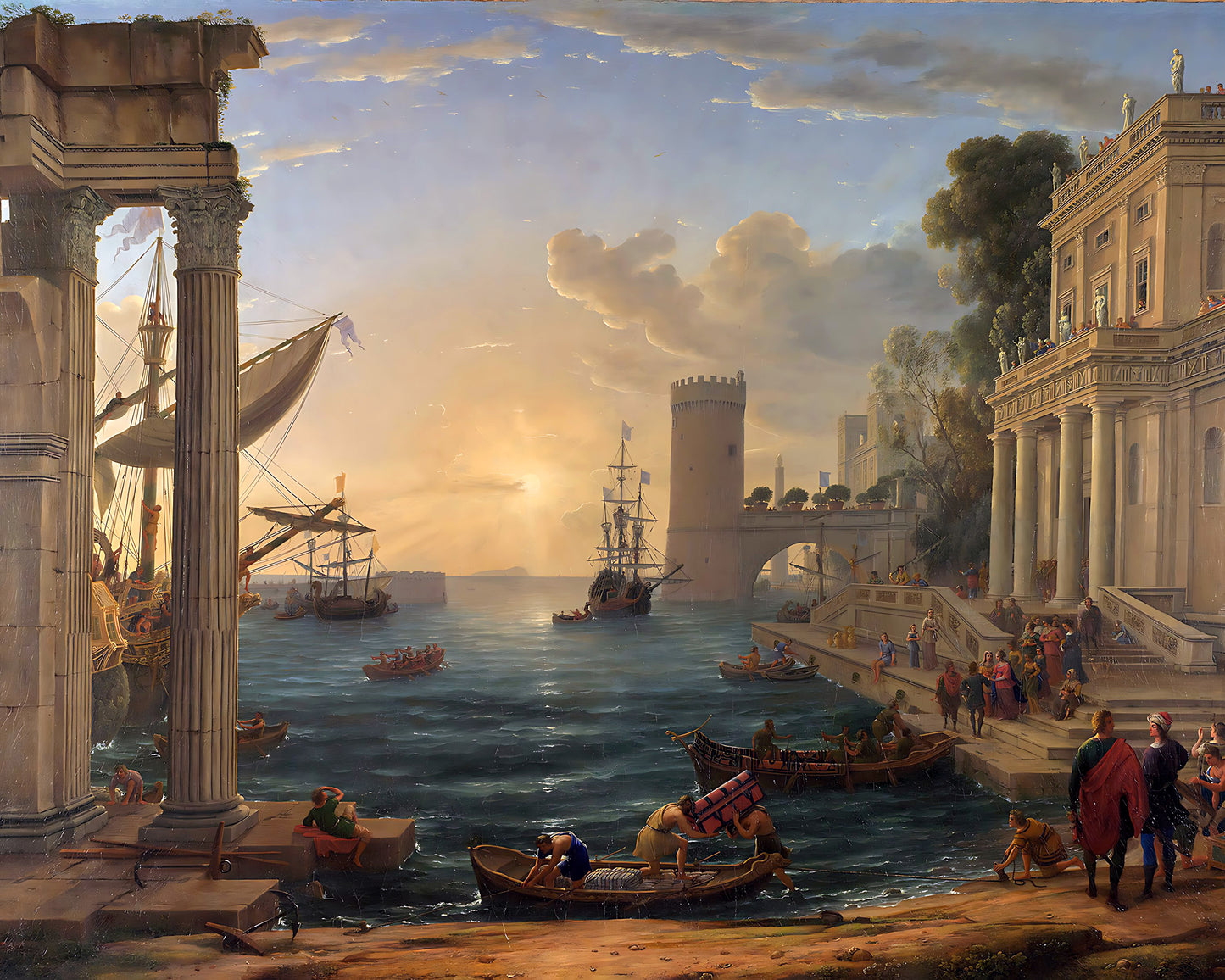 Seaport, Embarkation of Queen of Sheba by Claude Lorrain 8x10" Art Print