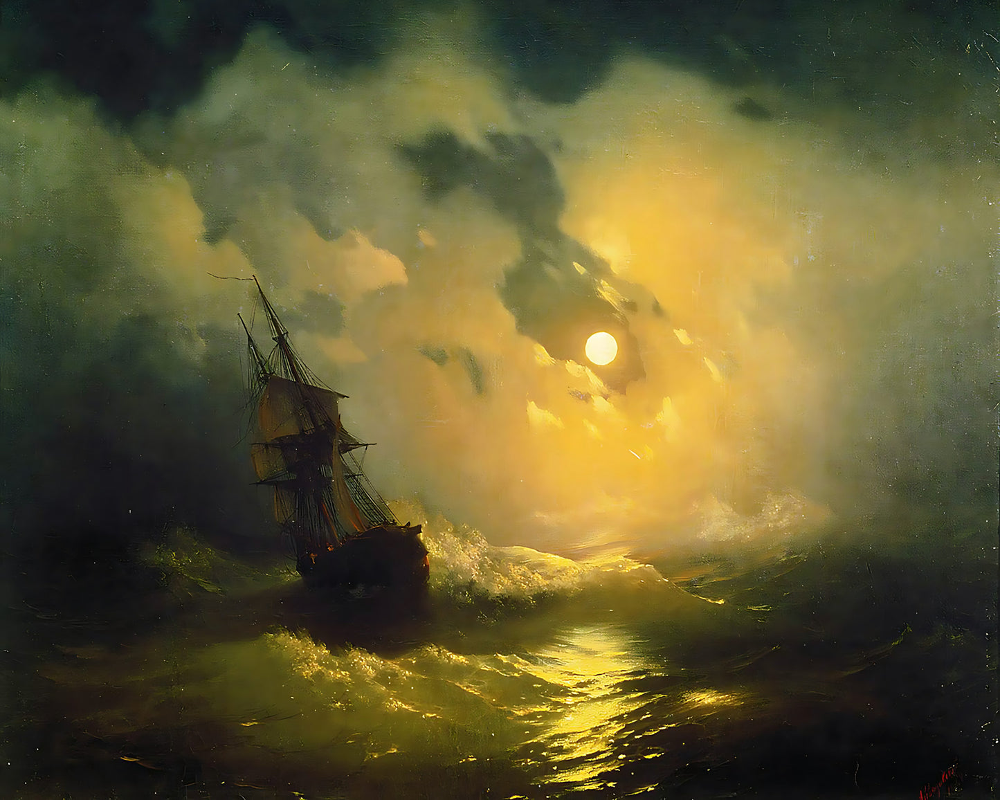 Stormy Sea at Night Painting by Ivan Aivazovsky 8x10" Art Print