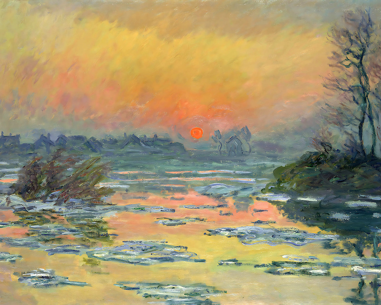 Sunset on the Seine in Winter Painting by Claude Monet 8x10" Art Print