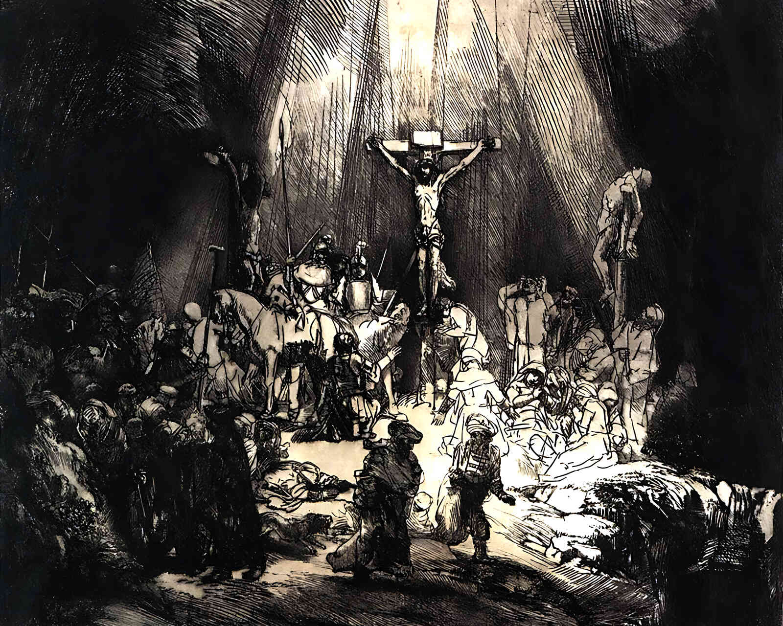 The Three Crosses Painting by Rembrandt 8x10" Art Print (High Quality)