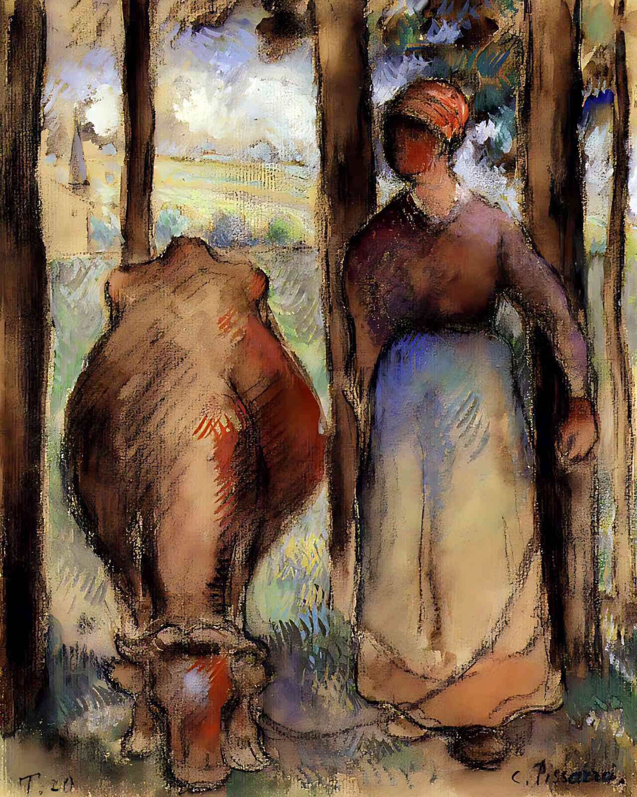 The Cowherd Painting by Camille Pissarro 8x10" Art Print (High Quality)