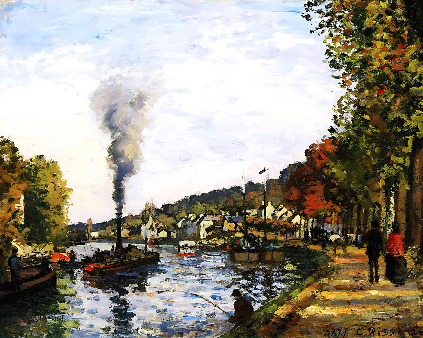 The Seine at Marly Painting by Camille Pissarro 8x10" Art Print - Restored