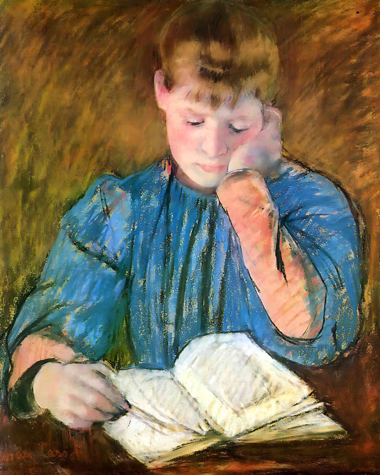 The Pensive Reader Painting by Mary Cassatt 8x10" Art Print - Restored