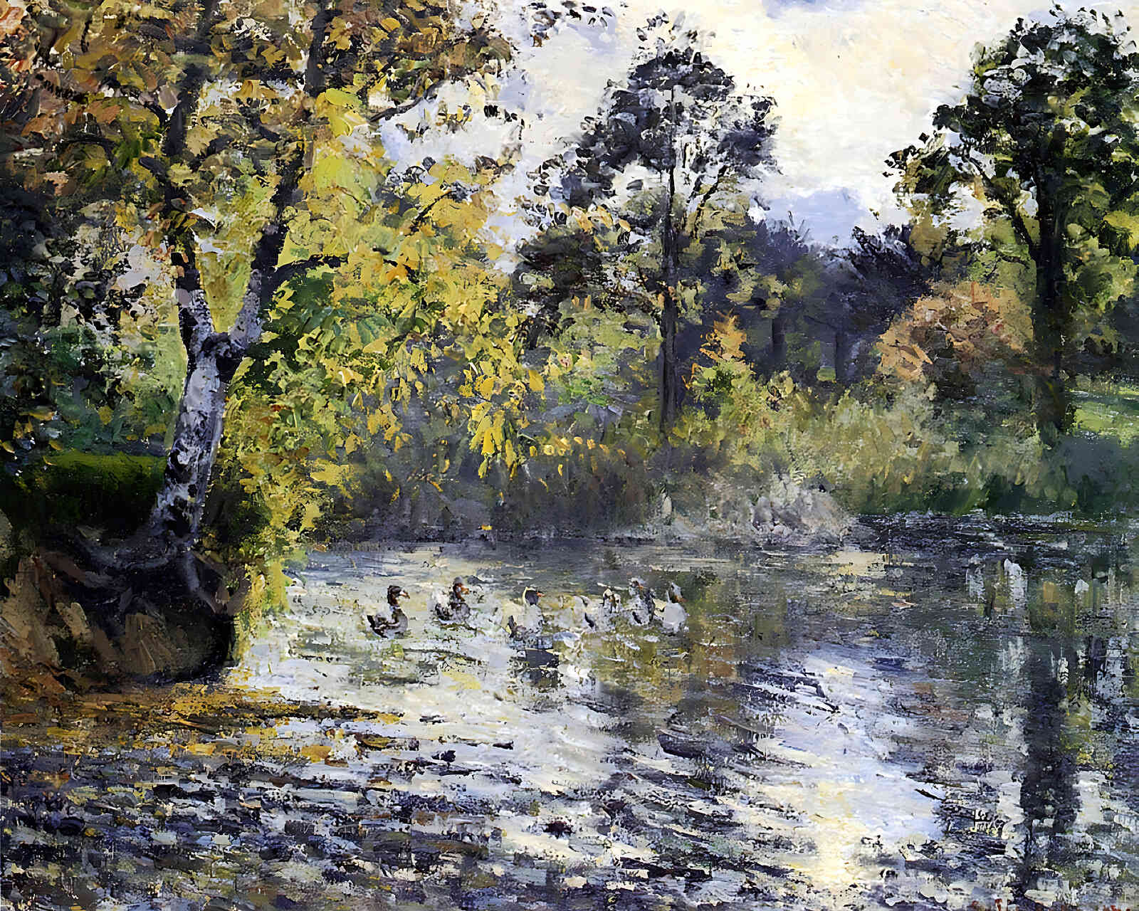 The Pond at Montfoucault Painting by Camille Pissarro 8x10" Art Print - Restored