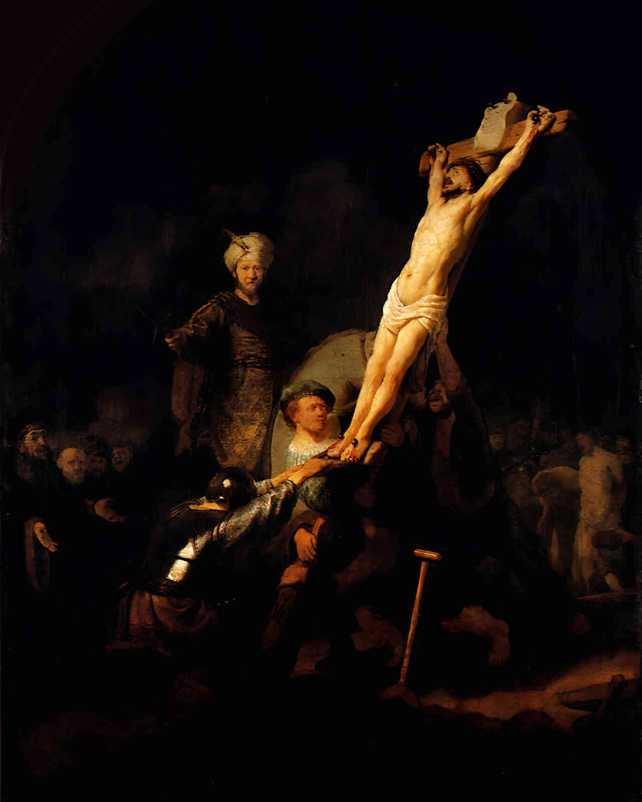 The Elevation of the Cross Painting by Rembrandt 8x10" Art Print - Restored