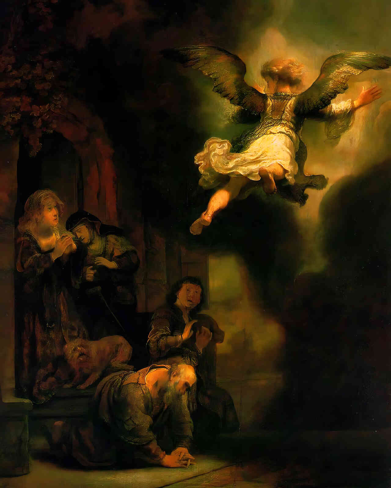 The Archangel Raphael Taking Leave of the Tobit Family 8x10" Print - Restored