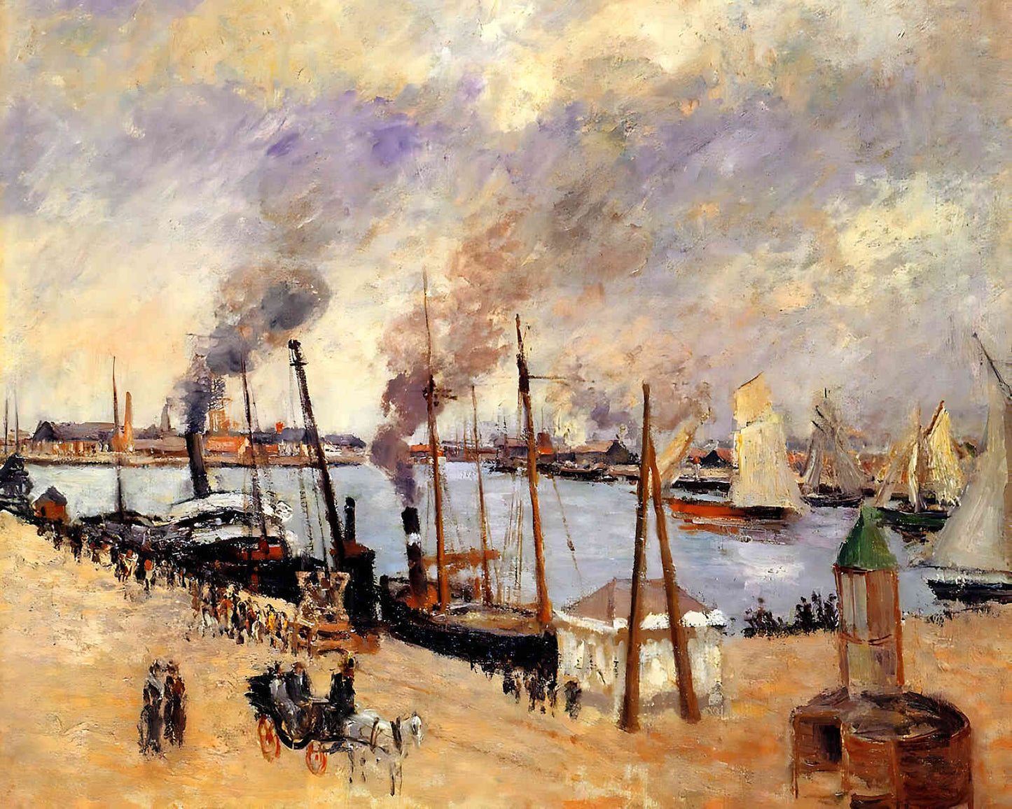 The Port of Le Havre Painting by Camille Pissarro 8x10" Art Print - Restored