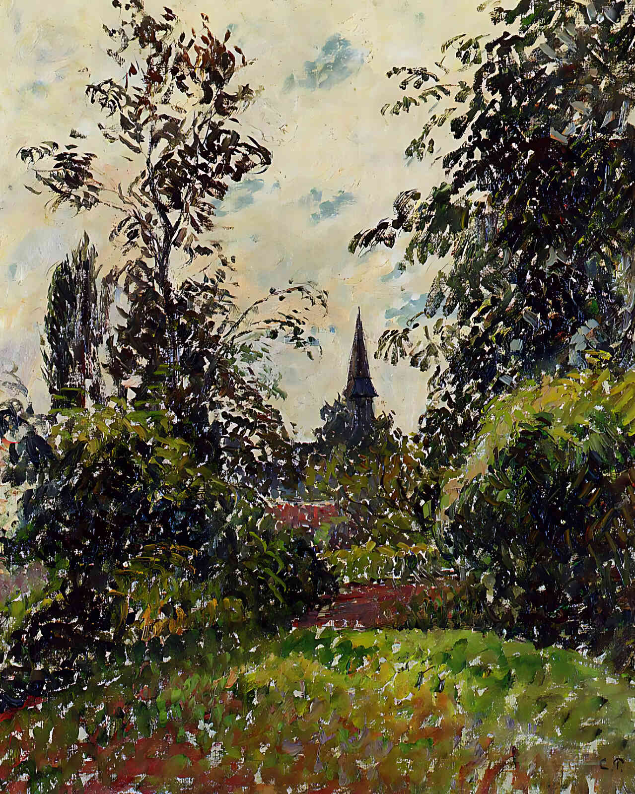 The Bazincourt Steeple (Study) Painting by Camille Pissarro 8x10" Art Print