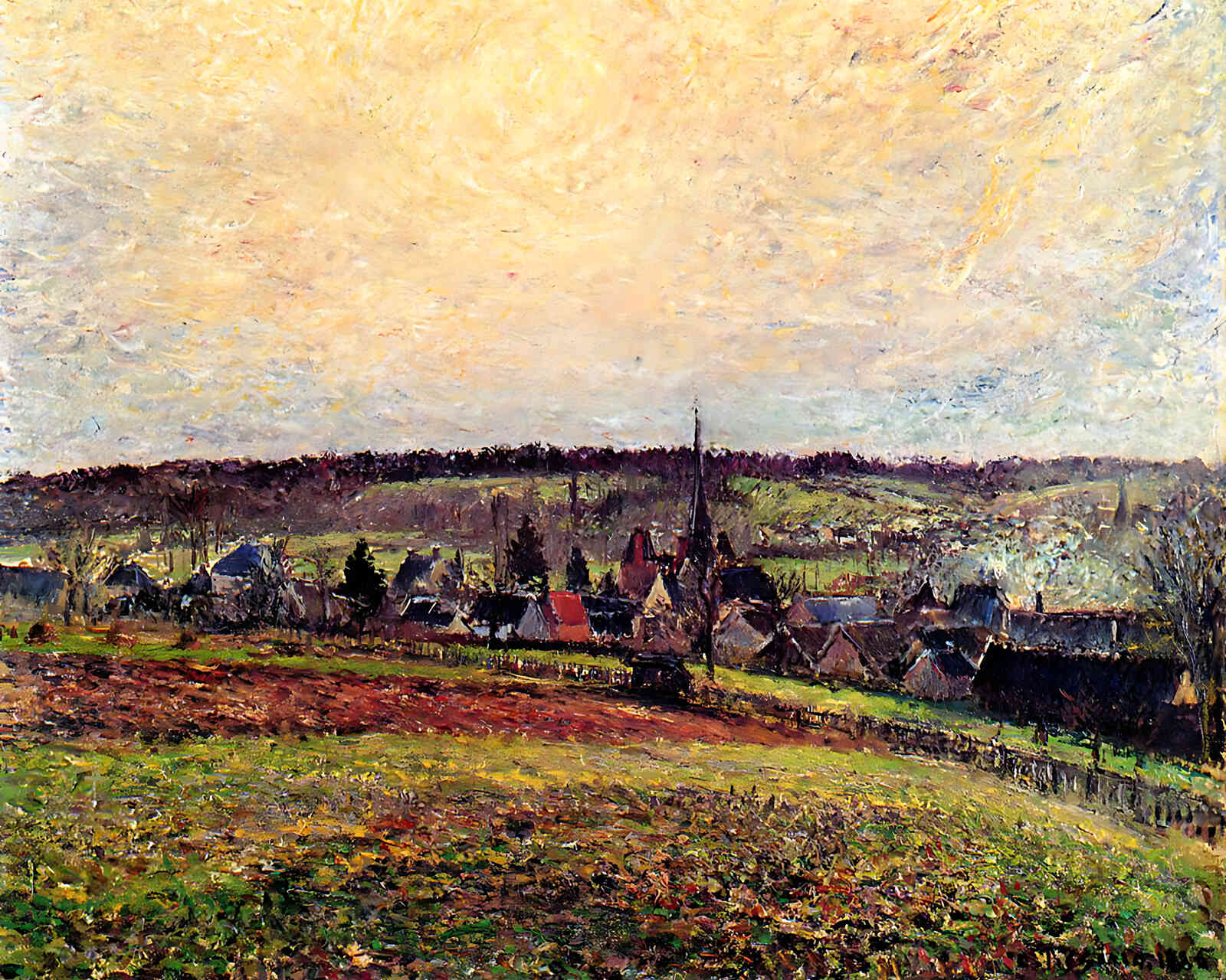 The Village of Eragny Painting by Camille Pissarro 8x10" Art Print - Restored