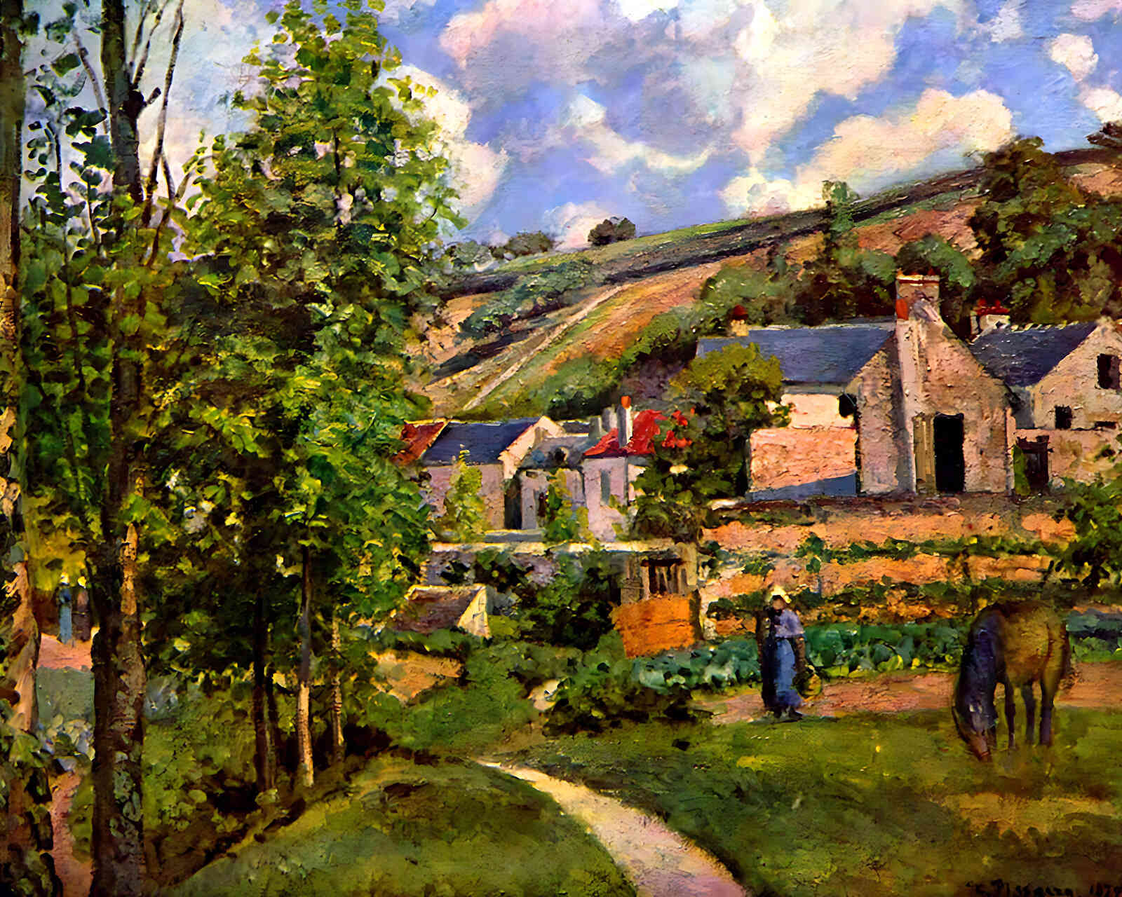 The Hermitage at Pontoise Painting by Camille Pissarro 8x10" Art Print
