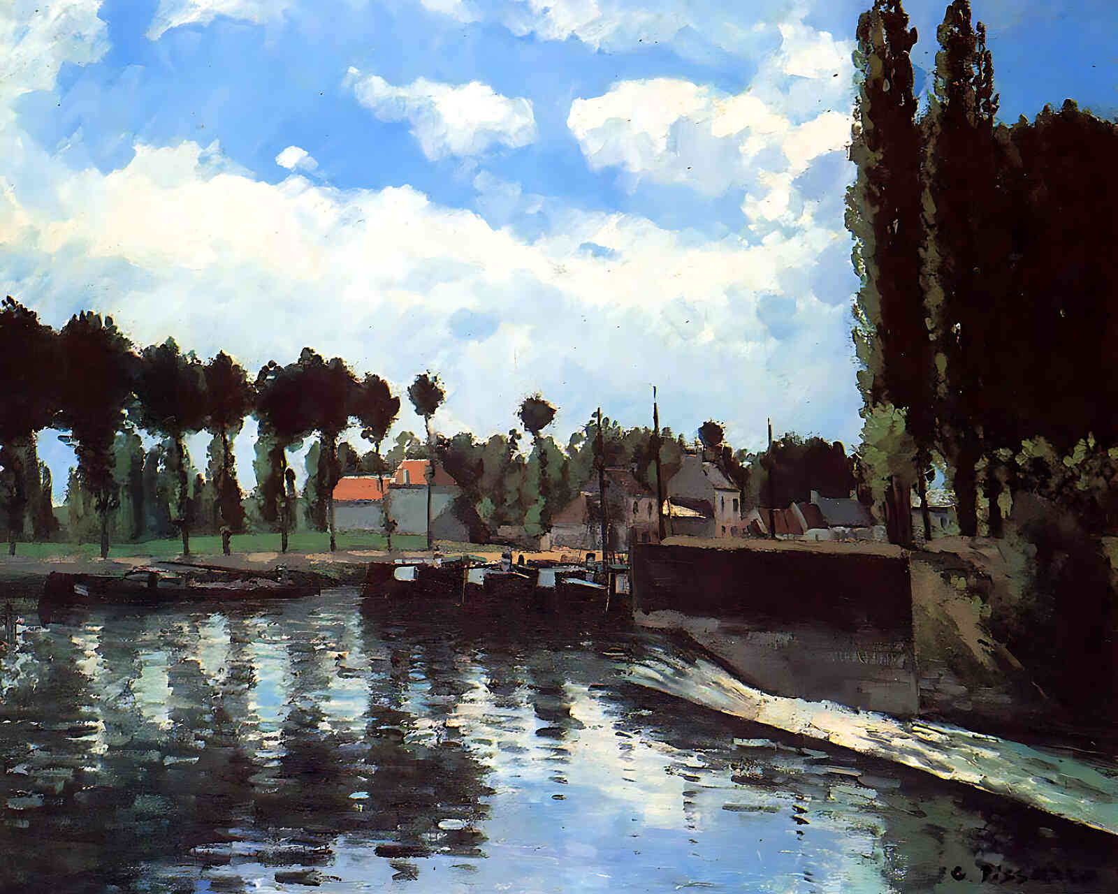The Lock at Pontoise Painting by Camille Pissarro 8x10" Art Print (High Quality)