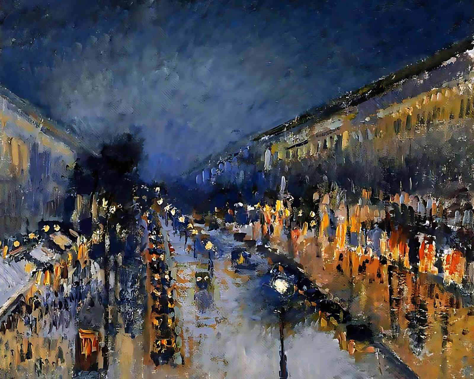 The Boulevard Montmartre at Night Painting by Camille Pissarro 8x10" Art Print