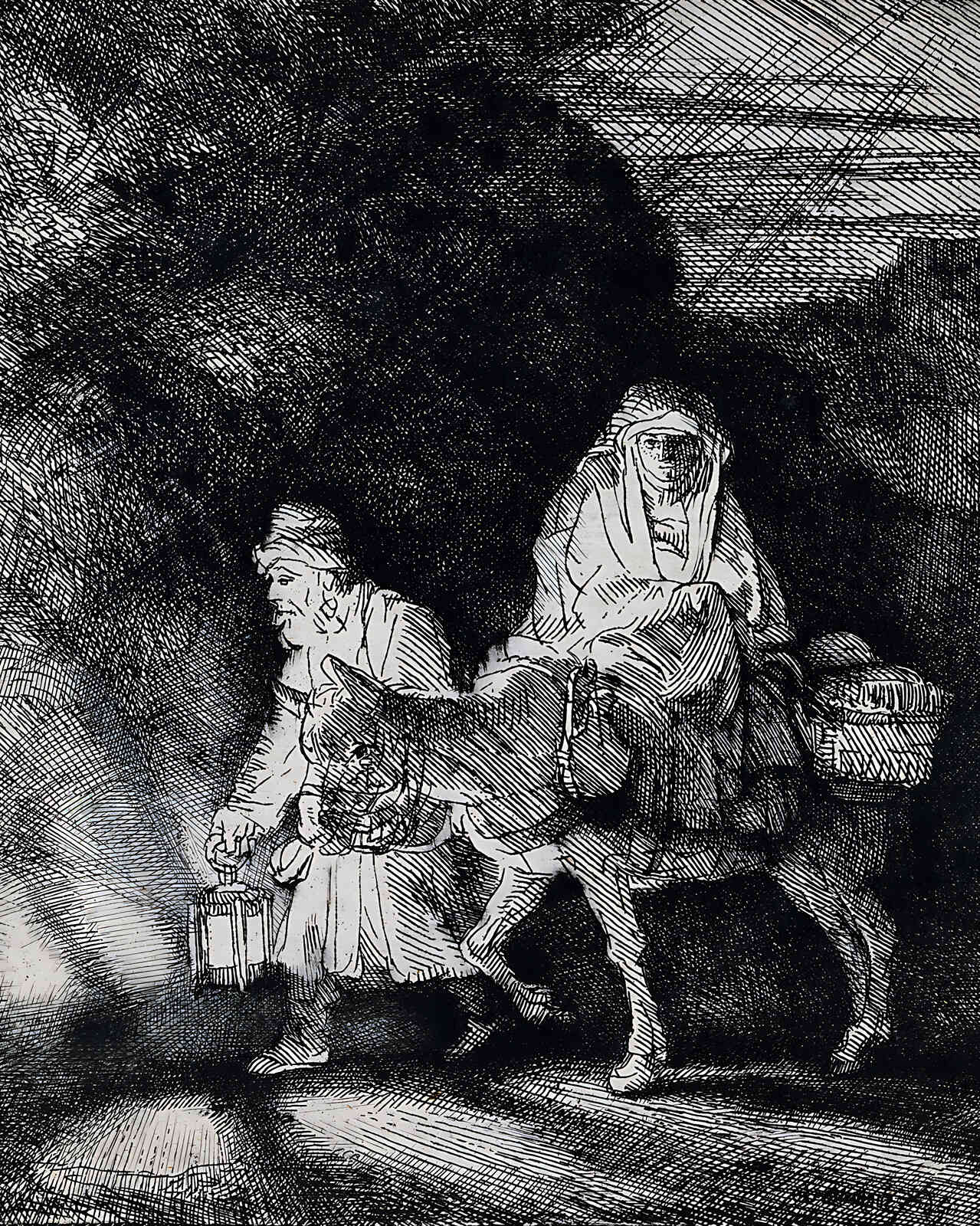 The Flight Into Egypt a Night Piece Painting by Rembrandt 8x10" Art Print