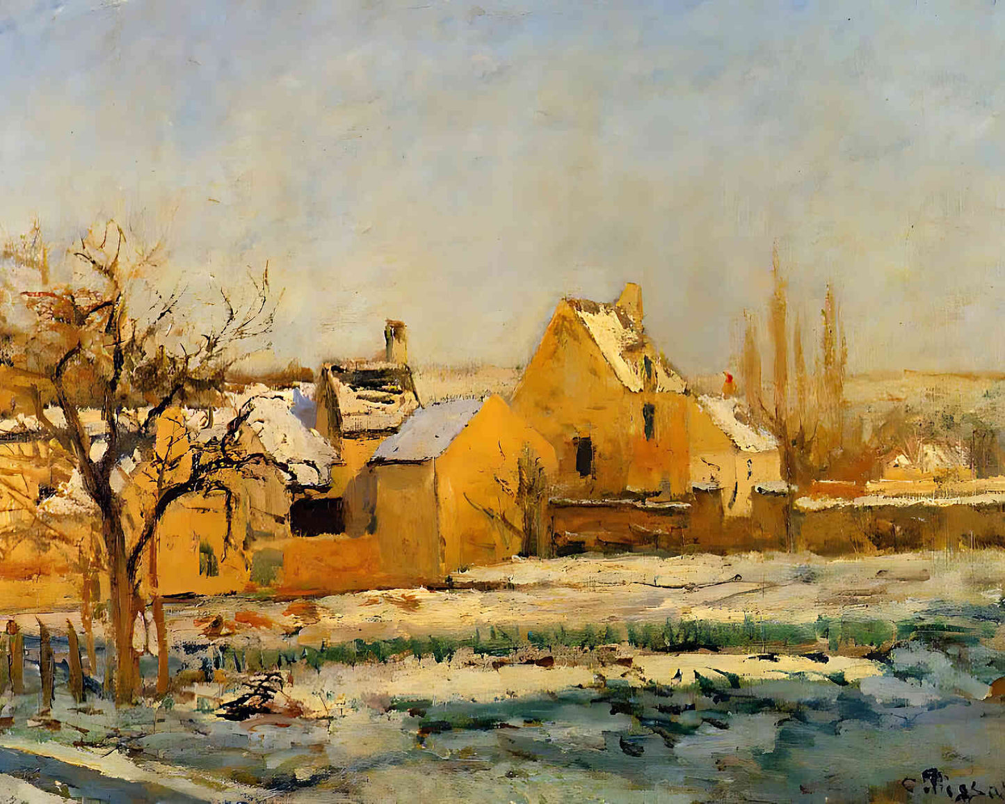 The Effect of Snow at Hermitage Painting by Camille Pissarro 8x10" Art Print