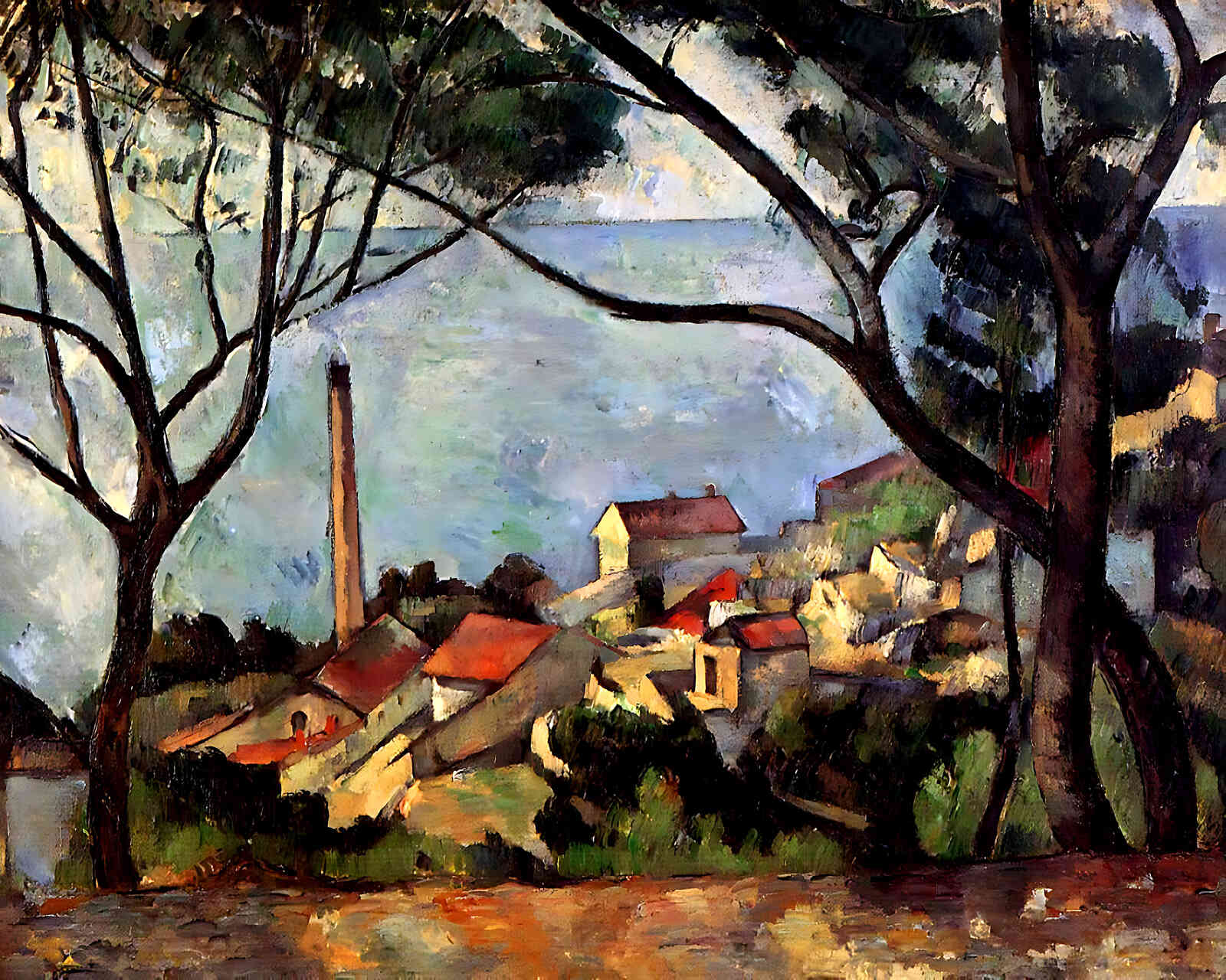 The Sea at L'Estaque Painting by Paul Cezanne 8x10" Art Print - Restored