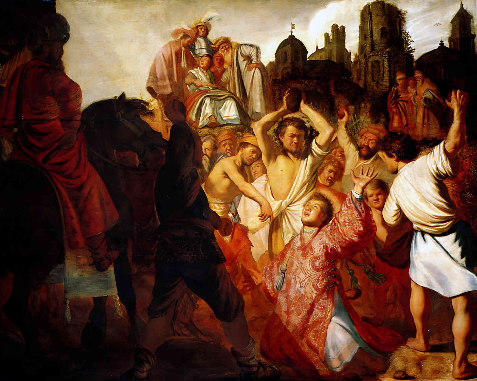 The Stoning of St. Stephen Painting by Rembrandt 8x10" Art Print - Restored