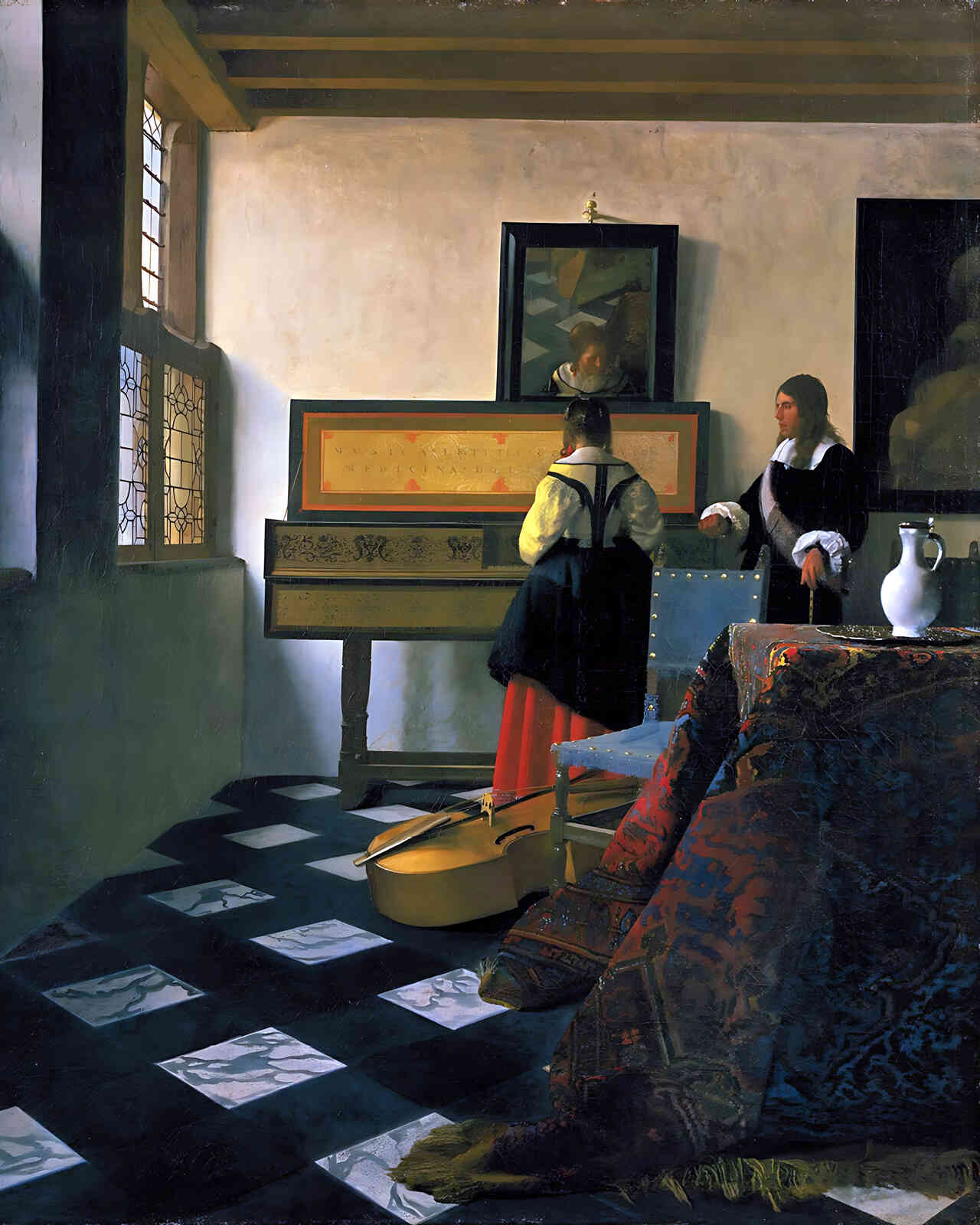 The Music Lesson Painting by Johannes Vermeer 8x10" Art Print - Restored