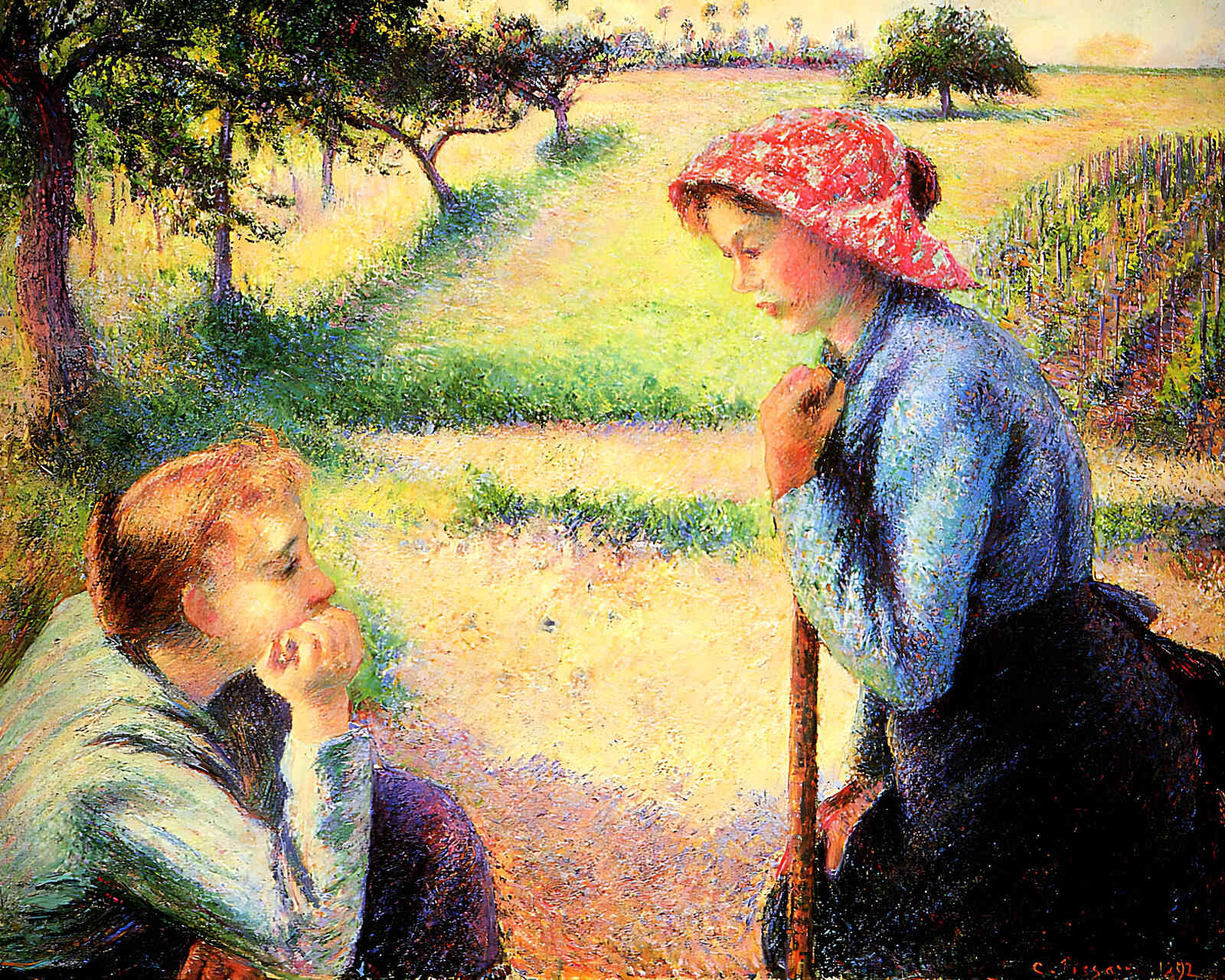 The Talk Painting by Camille Pissarro 8x10" Art Print - Restored