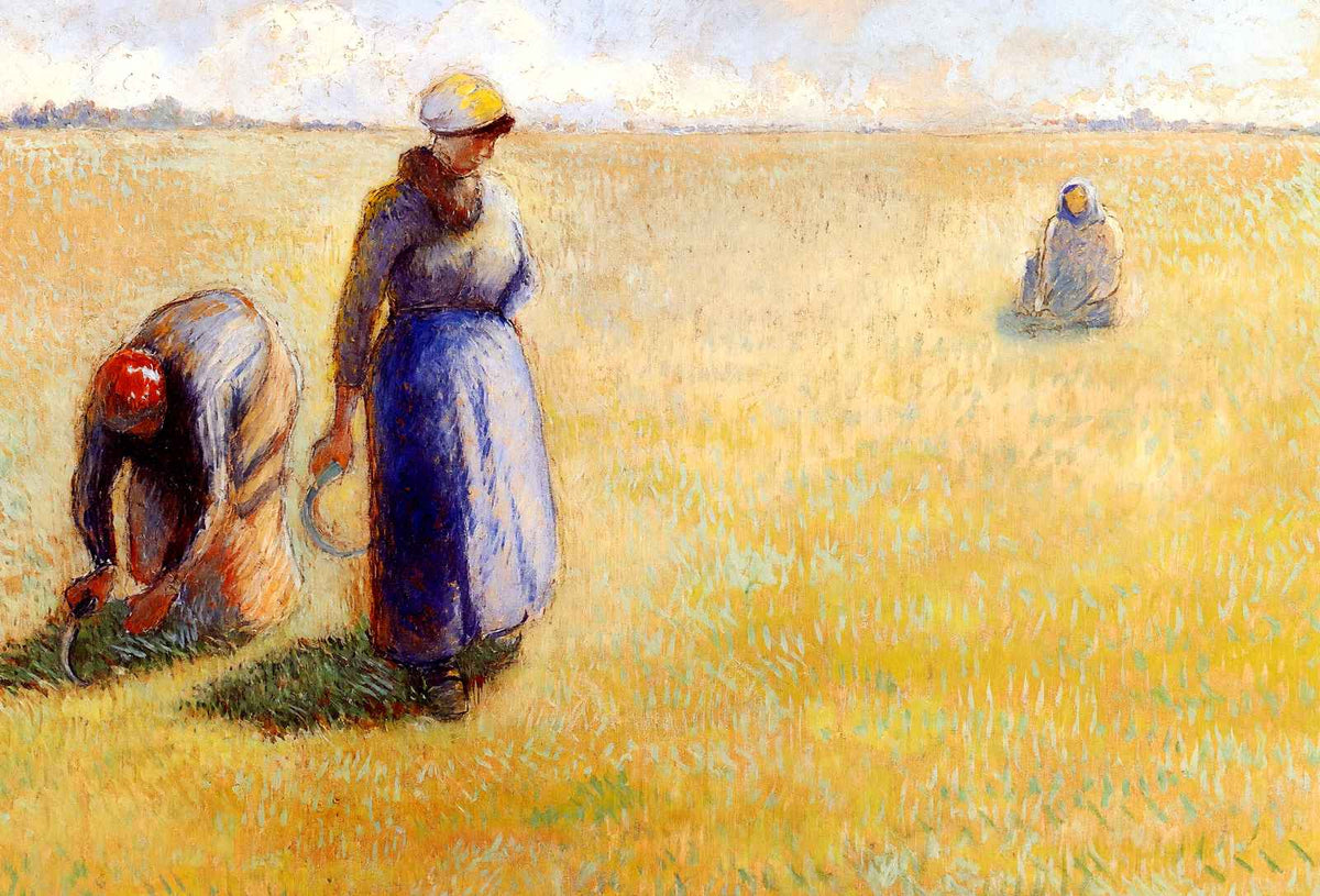 Three Women Cutting Grass 1886 by Camille Pissarro Fine Art Print (6 Sizes)
