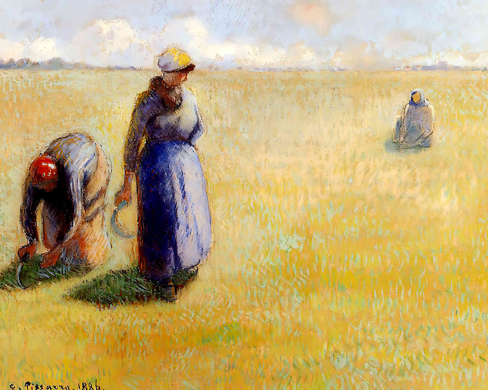 Three Women Cutting Grass Painting by Camille Pissarro 8x10" Art Print