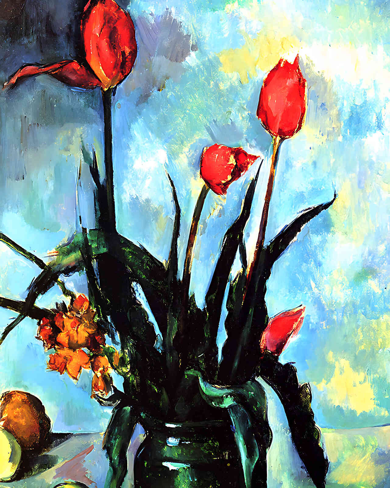 Tulips in a Vase Painting by Paul Cezanne 8x10" Art Print - Restored