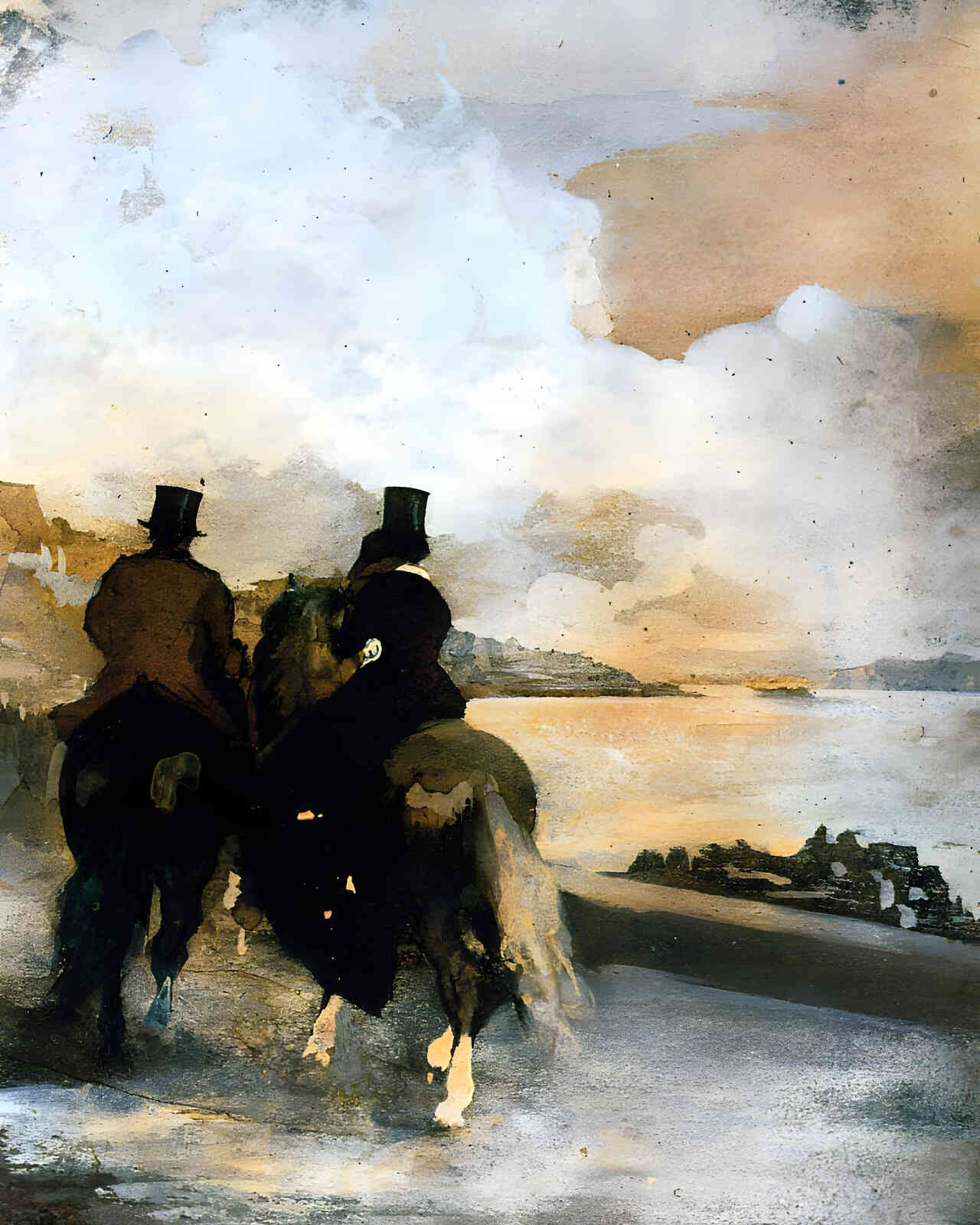 Two Riders by a Lake 1861 Painting by Edgar Degas 8x10" Art Print