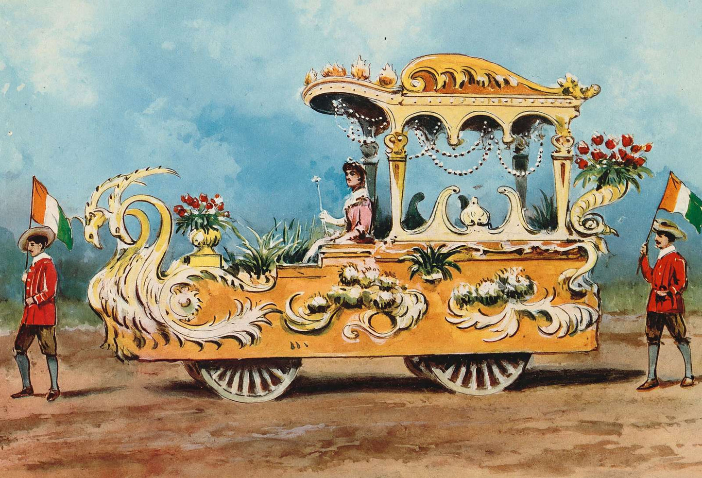 Two White Swans Float Houston Carnival 1907 Vintage Print (7 Sizes) - Acid Free