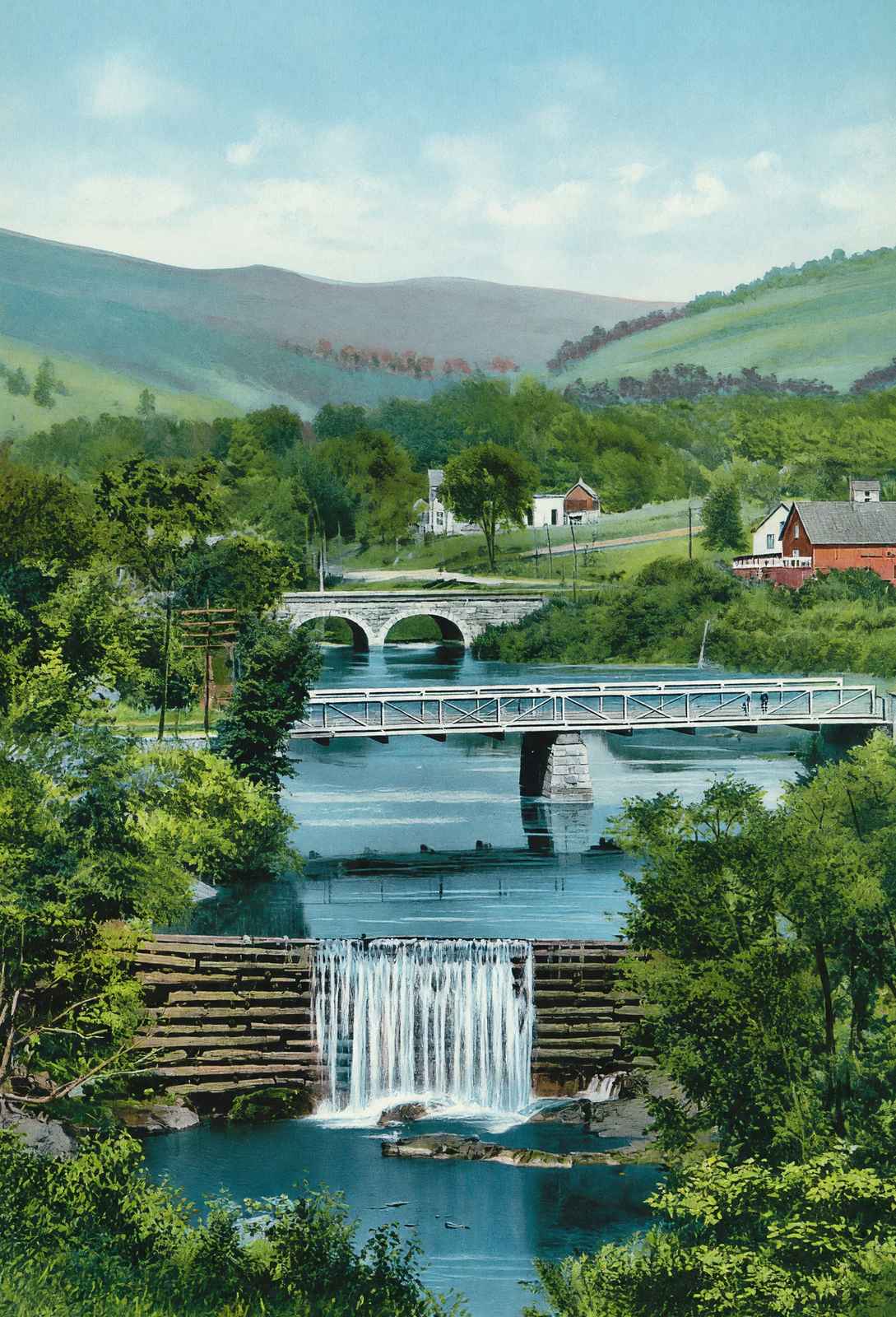 The Two Bridges Northfield in 1906 Vintage Print (7 Sizes) - Restored