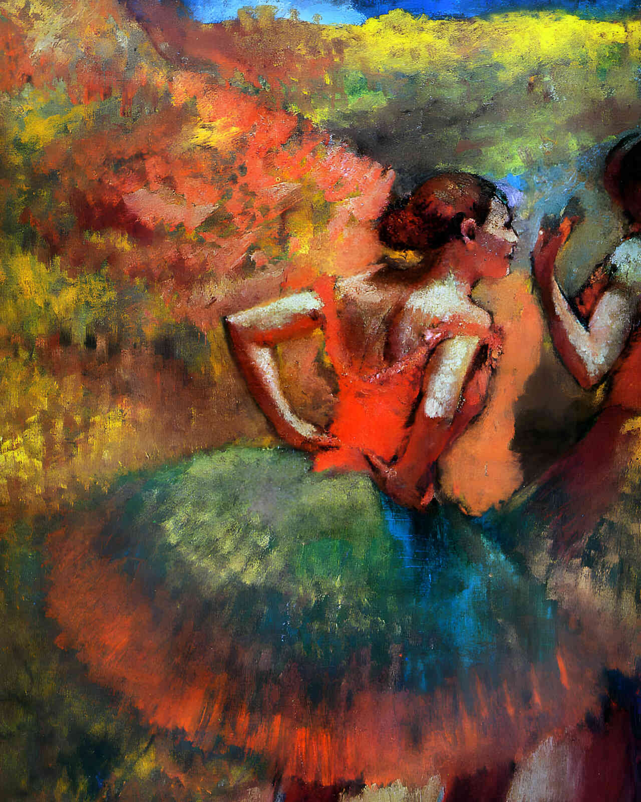 Two Dancers in Green Skirts