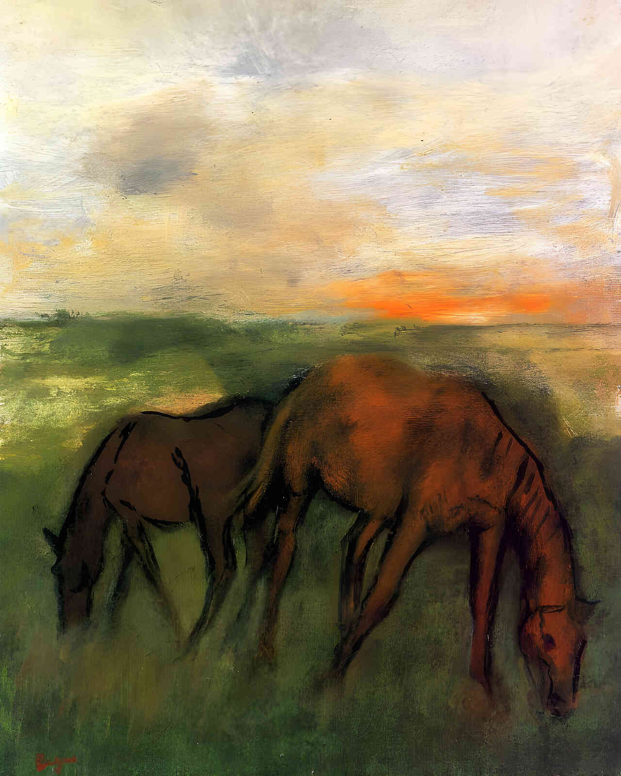 Two Horses in a Pasture 1871 Painting by Edgar Degas 8x10" Art Print