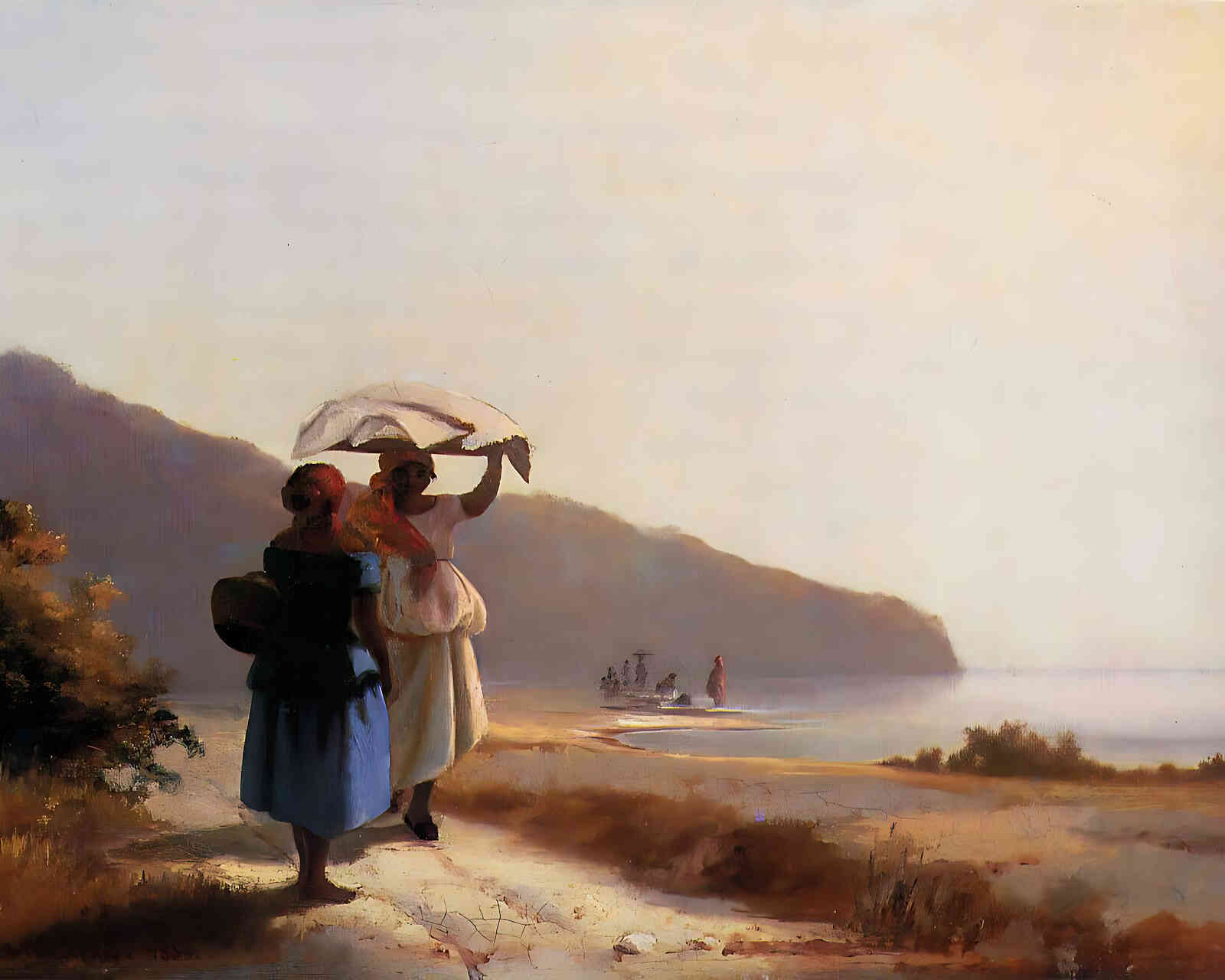 Two Woman Chatting by the Sea
