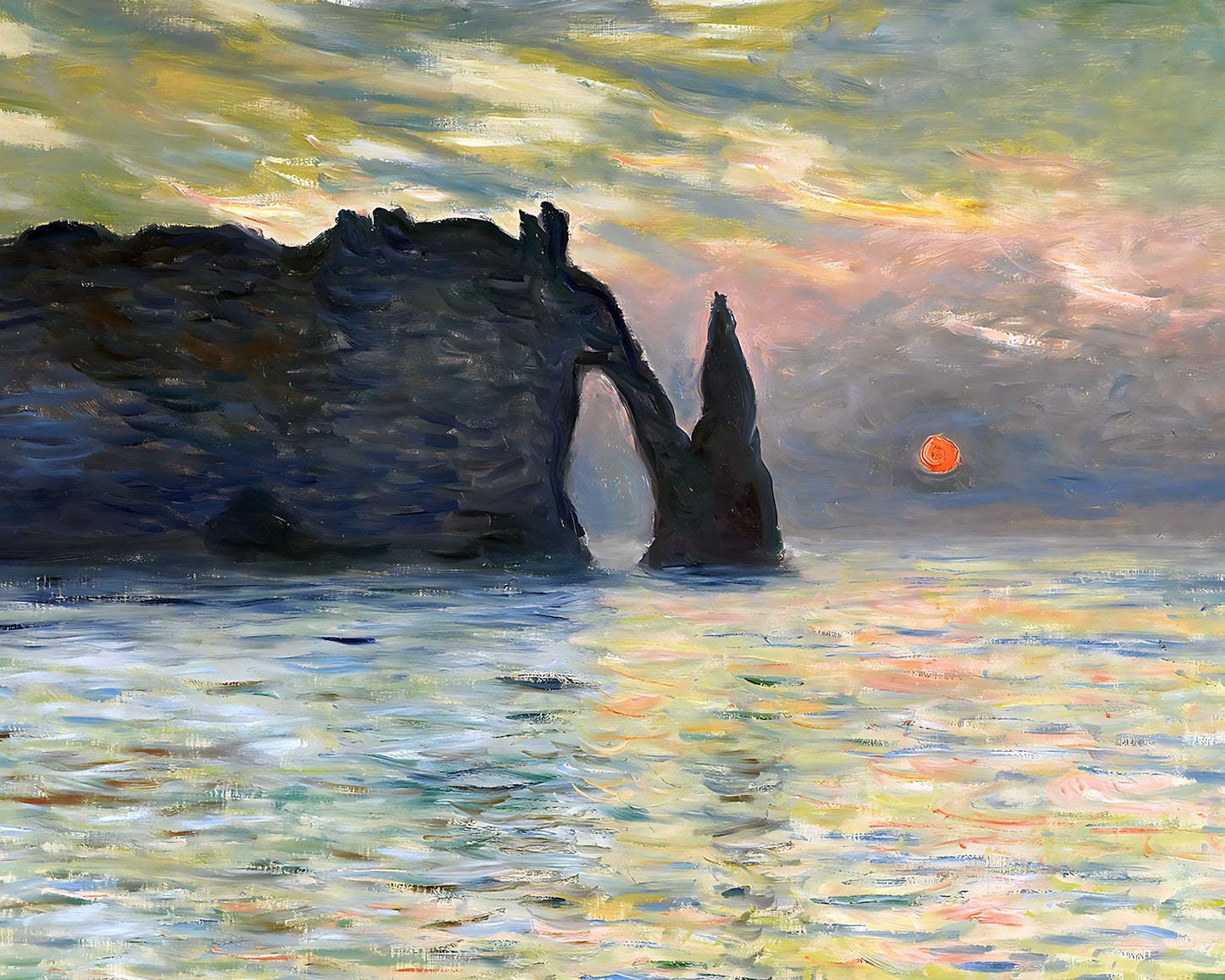 The Cliff, Étretat, Sunset Painting by Claude Monet 8x10" Art Print