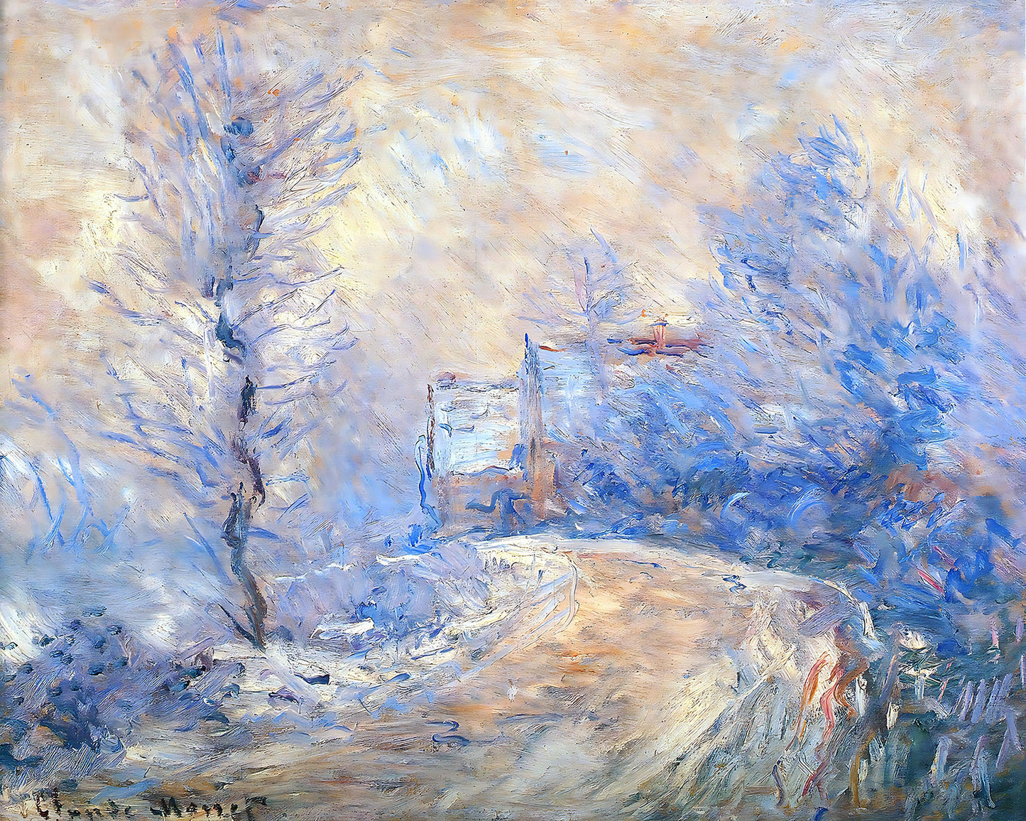 The Entrance to Giverny under the Snow Painting by Claude Monet 8x10" Art Print