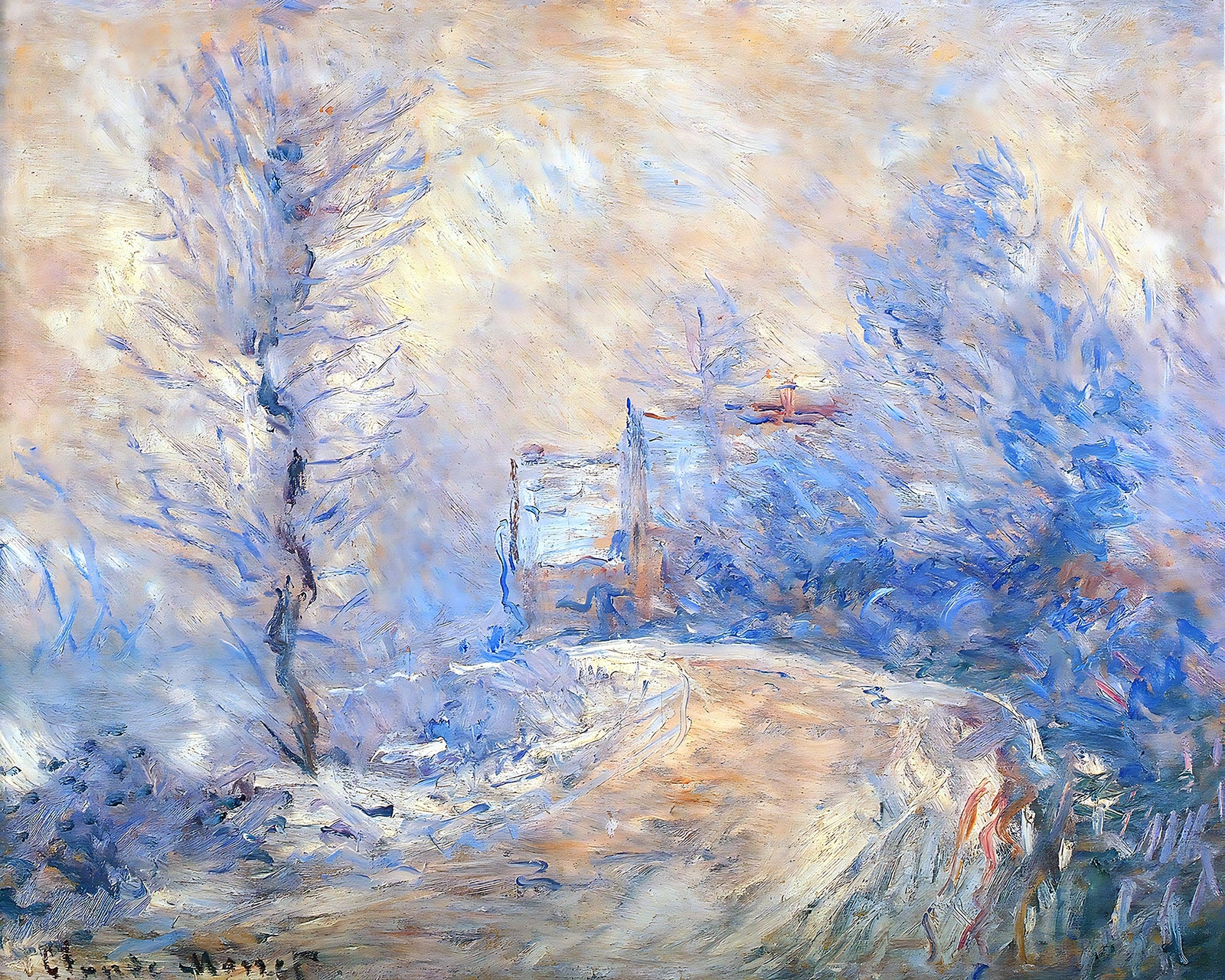 The Entrance to Giverny under the Snow Painting by Claude Monet 8x10" Art Print