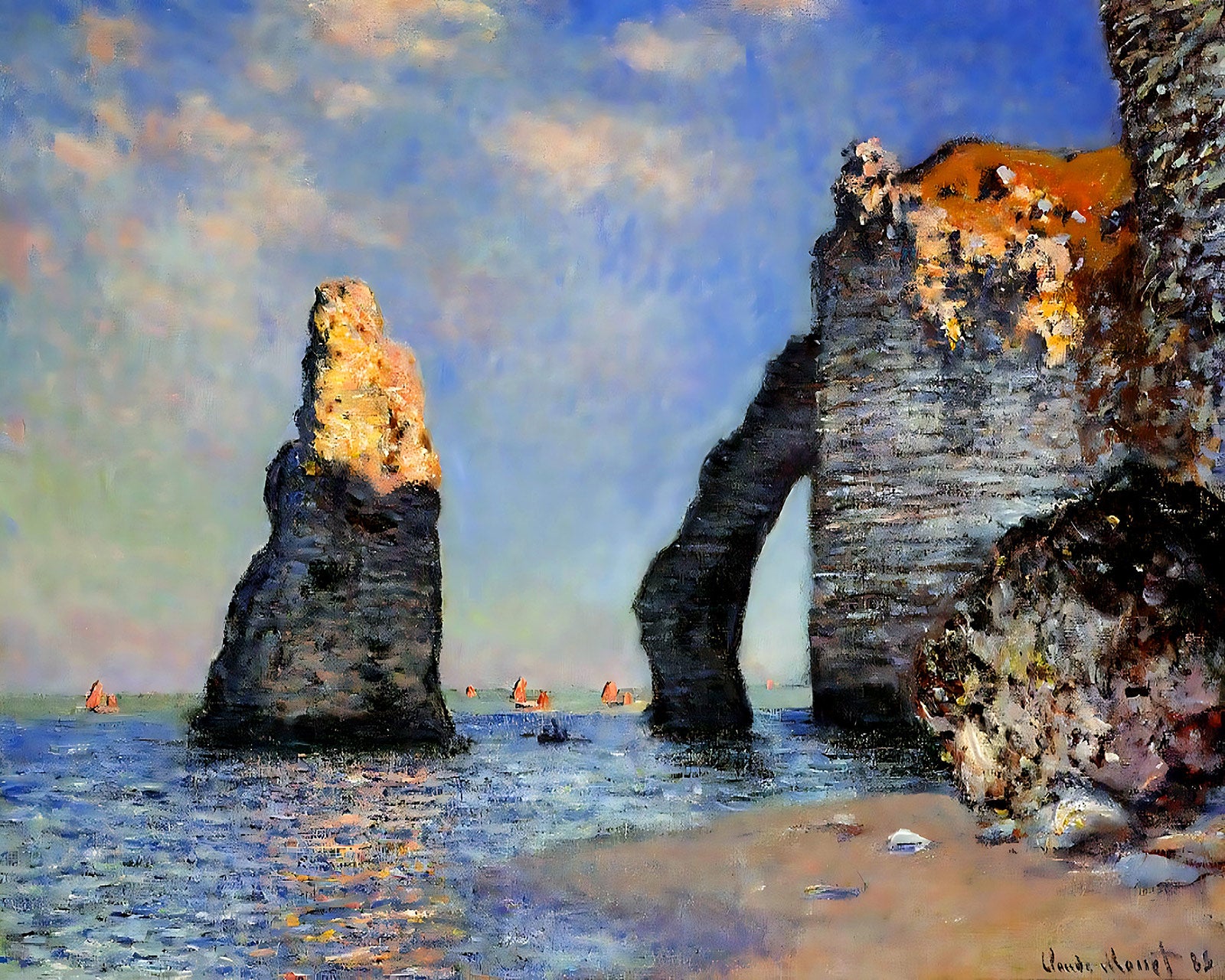 The Rock Needle and the Porte d'Aval Painting by Claude Monet 8x10" Art Print