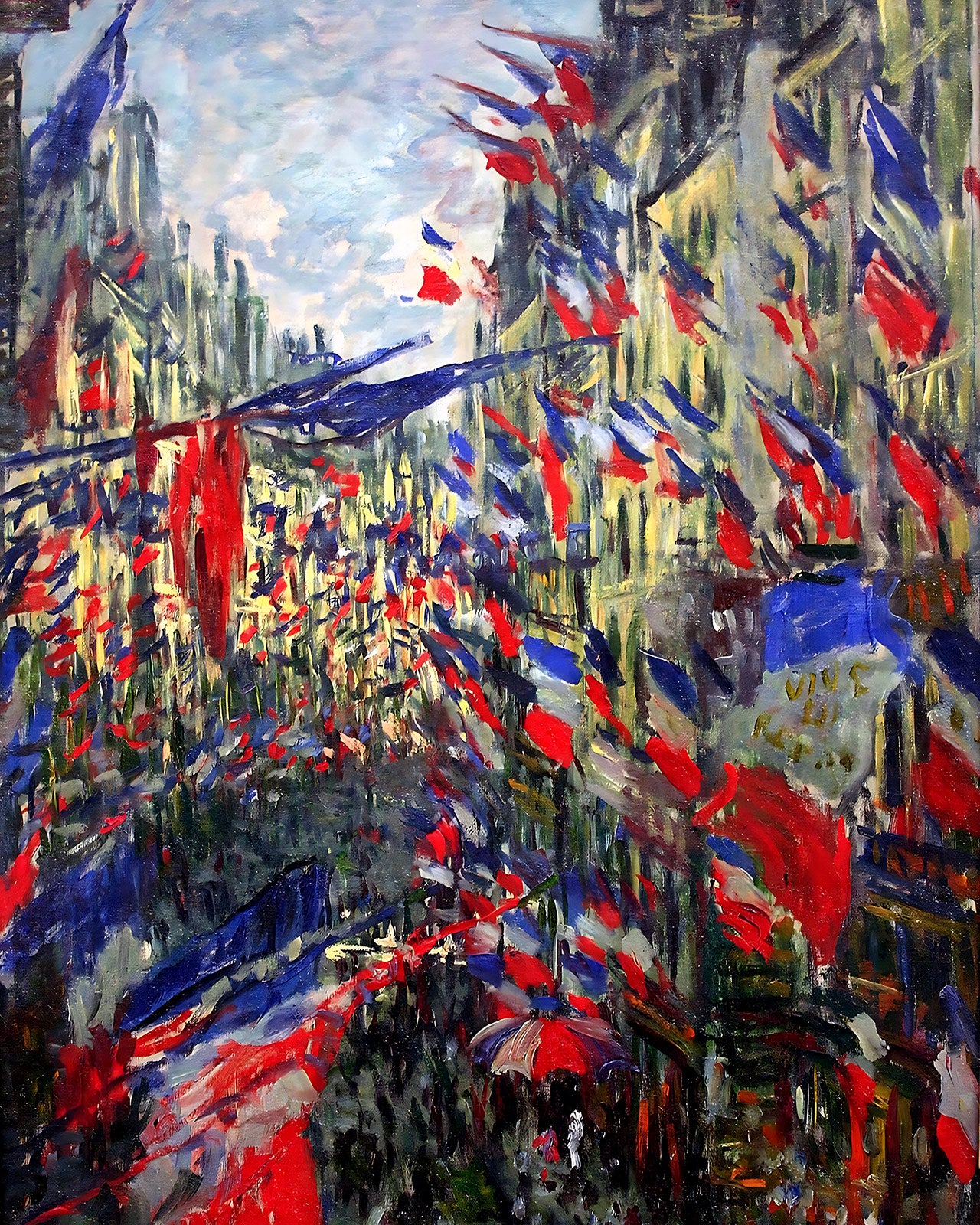 The Rue Montargueil with Flags Painting by Claude Monet 8x10" Art Print