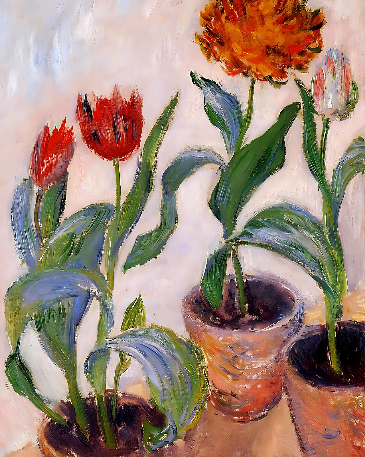 Three Pots of Tulips Painting by Claude Monet 8x10" Art Print