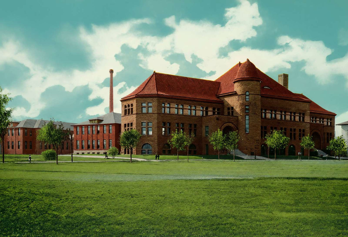 University of Minnesota Pillsbury Hall and Shops in 1906 Vintage Print